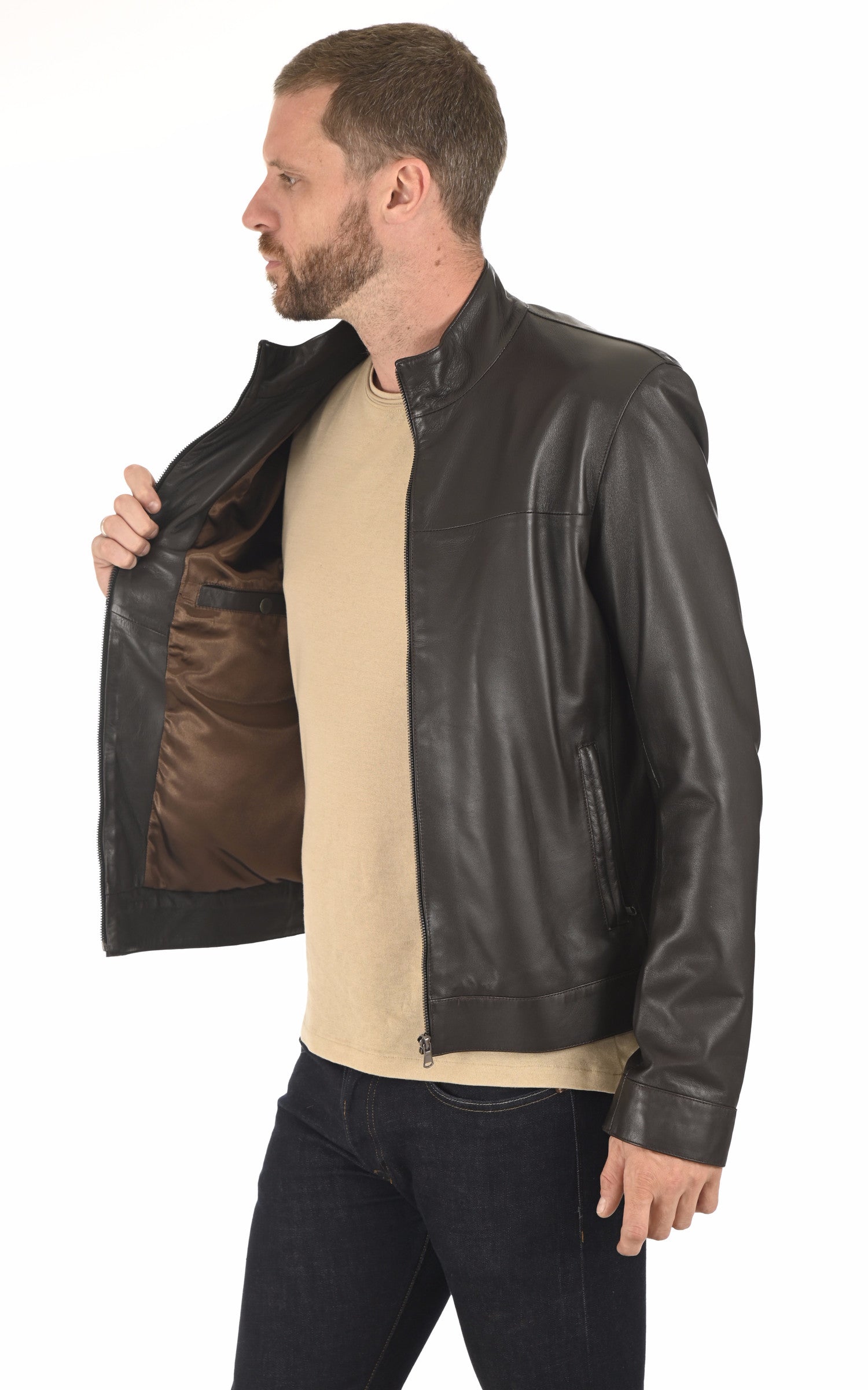 A "MILOS" Marron La Canadienne Blouson Homme interior photo