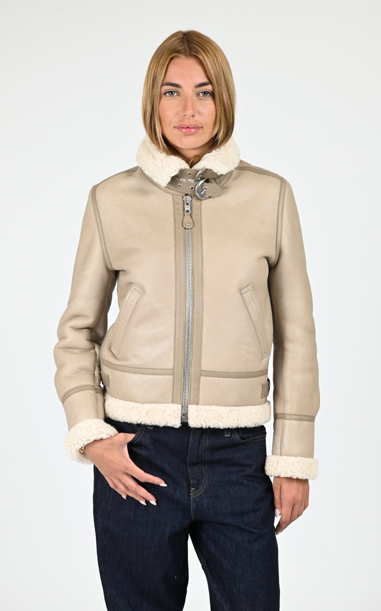 Bombardier cuir mouton LCW1257 beige
