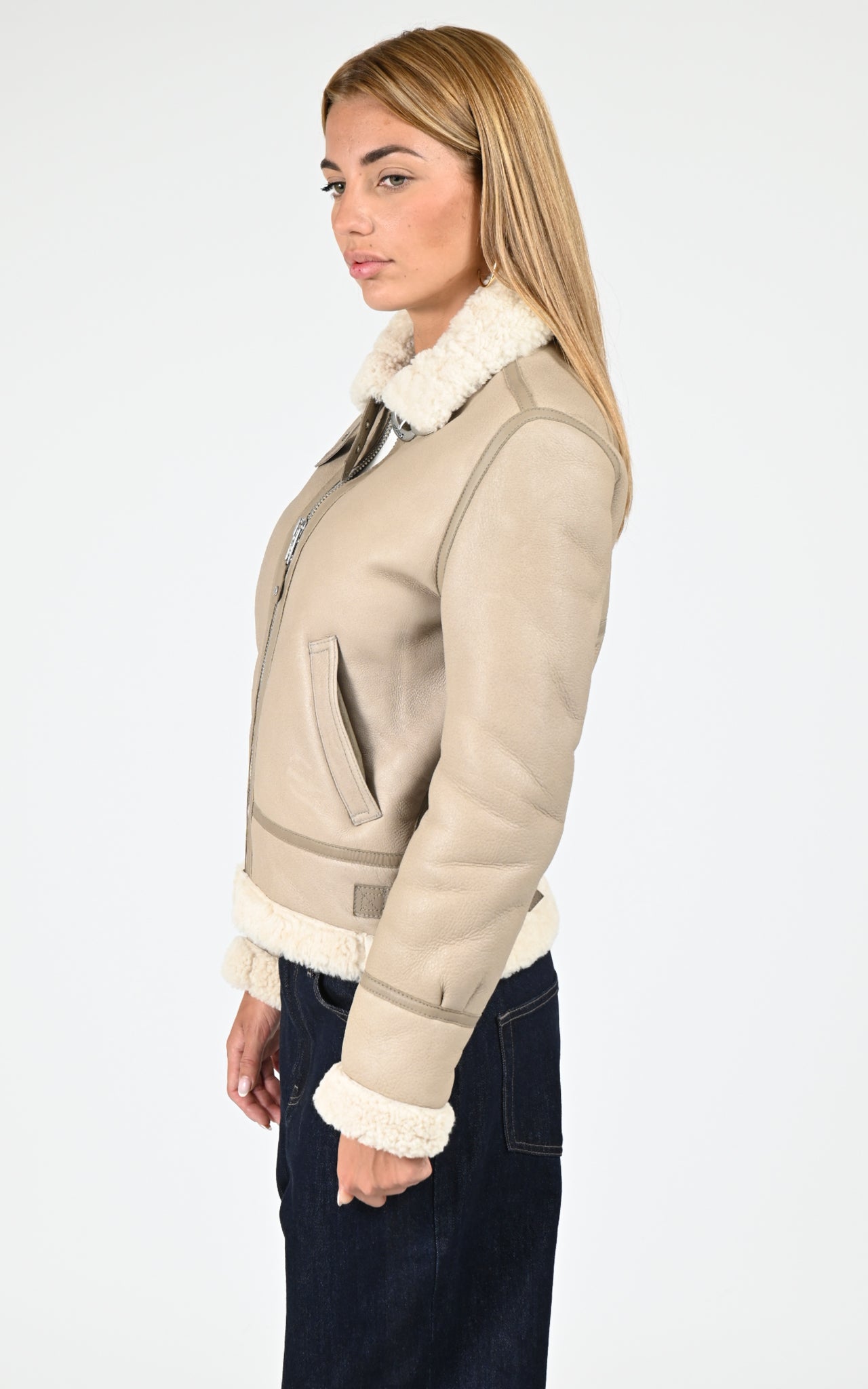 Bombardier cuir mouton LCW1257 beige
