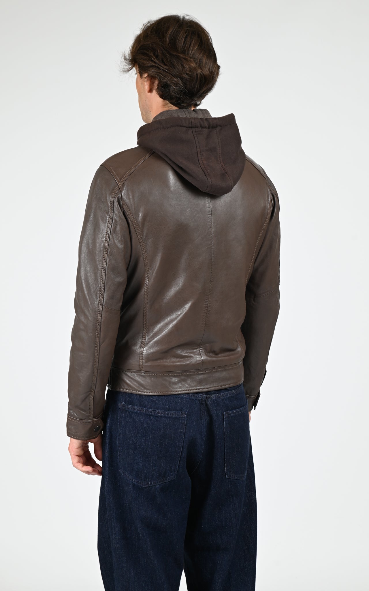 Blouson capuche cuir Erico Hood marron