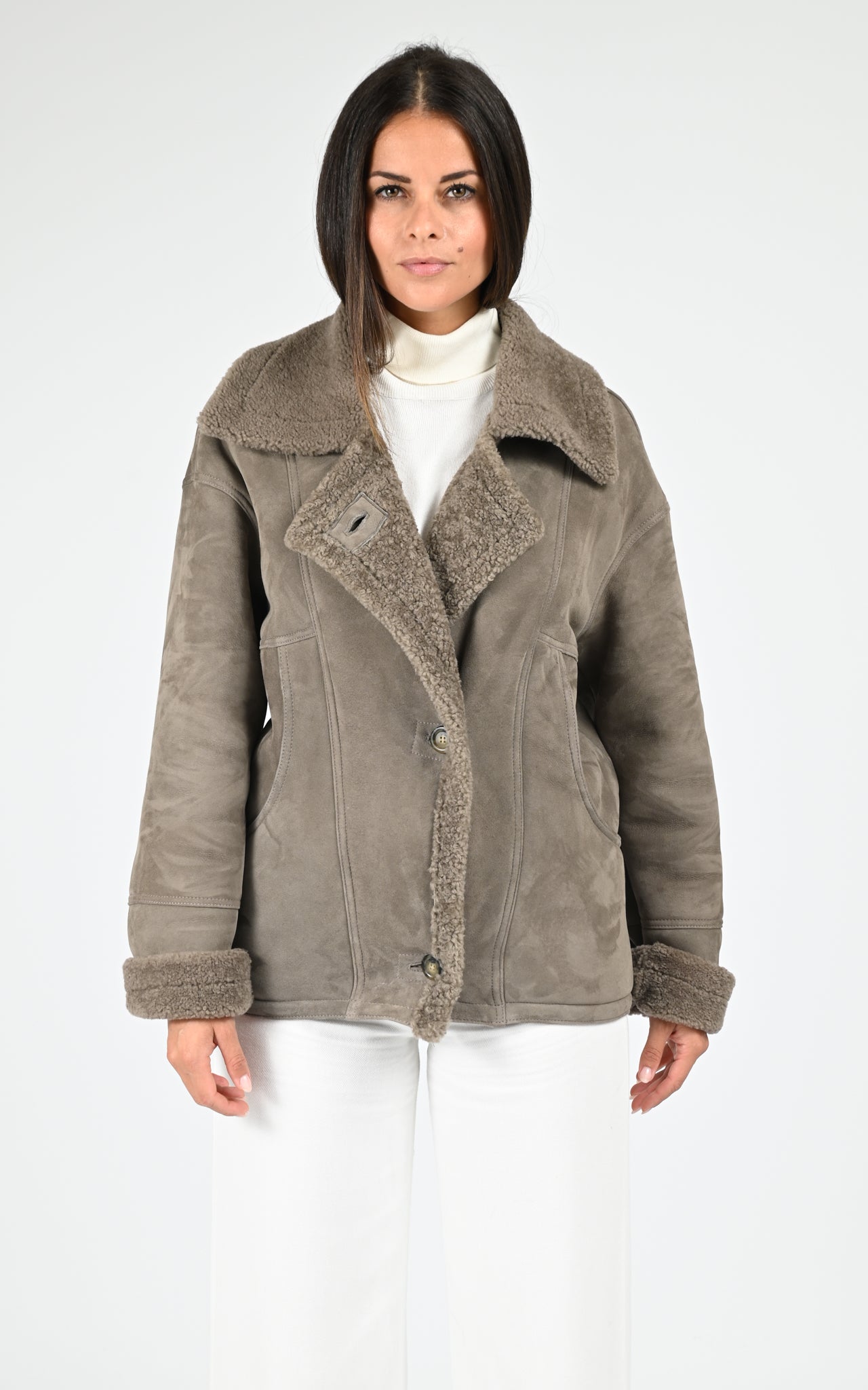 Veste peau lainée Coraline taupe