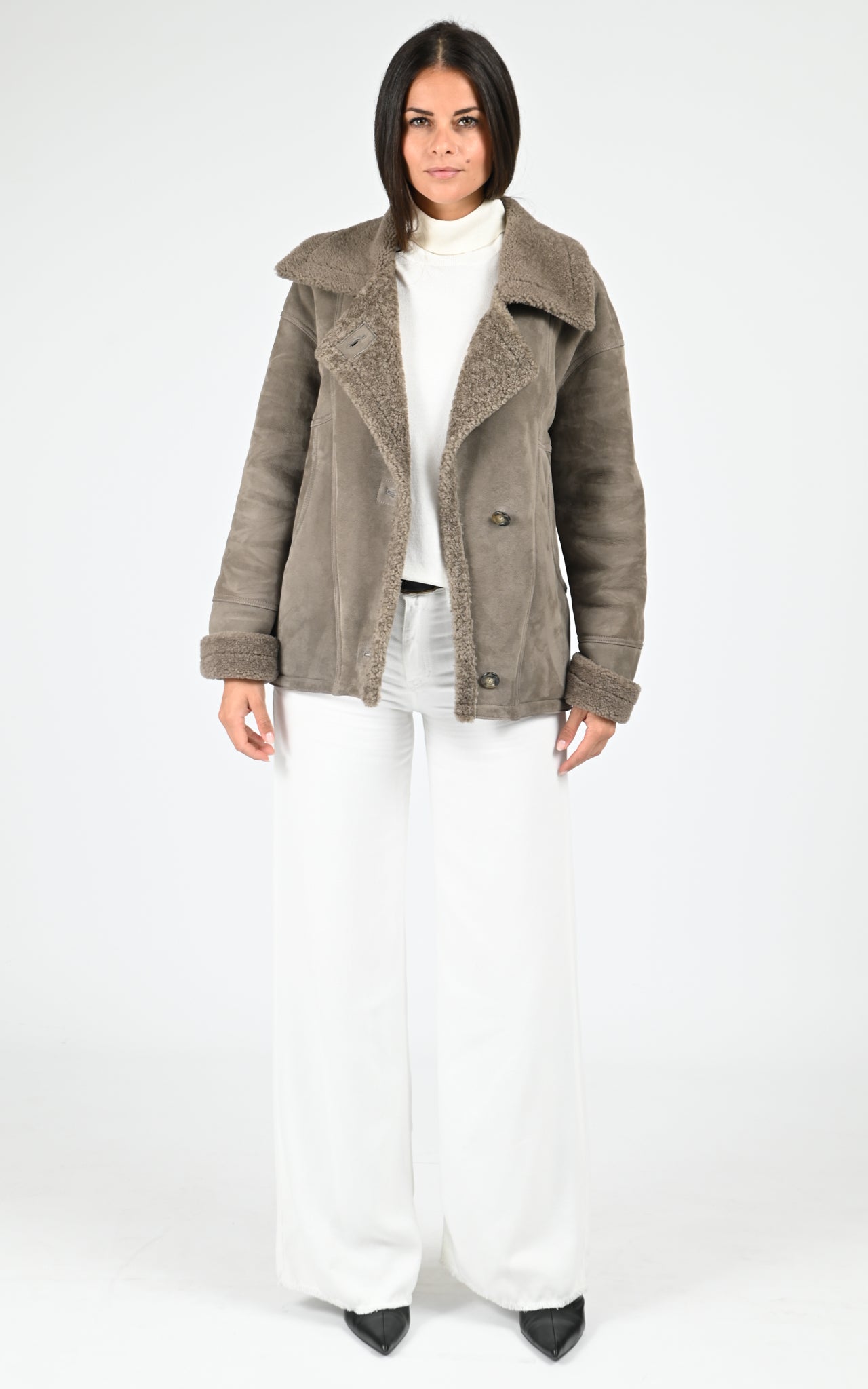 Veste peau lainée Coraline taupe