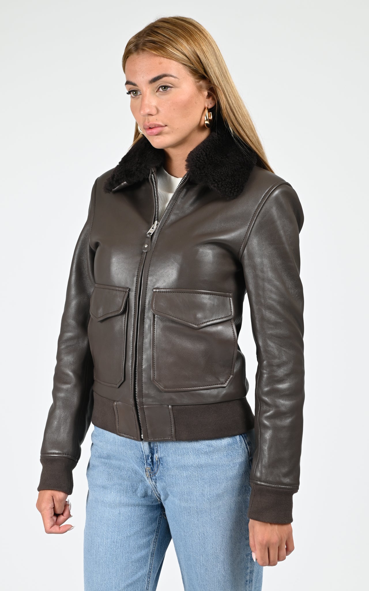 Blouson pilote cuir Romane marron