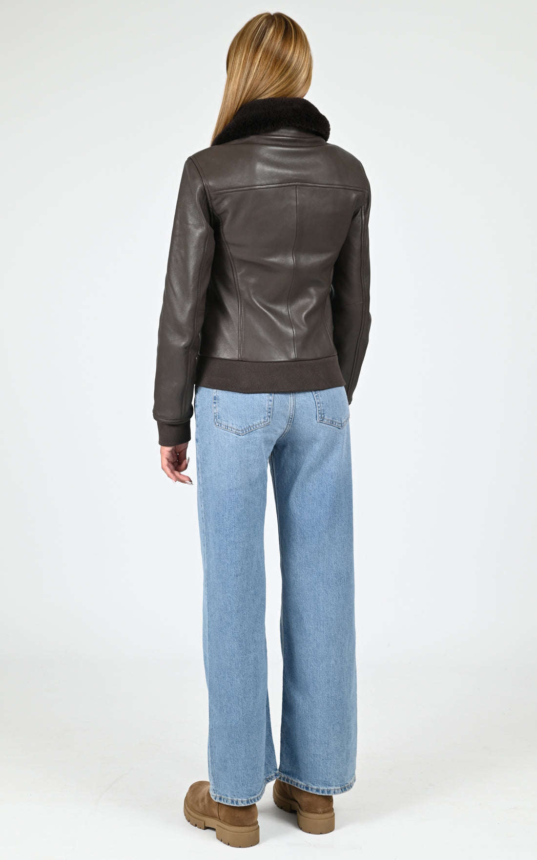 Blouson pilote cuir Romane marron