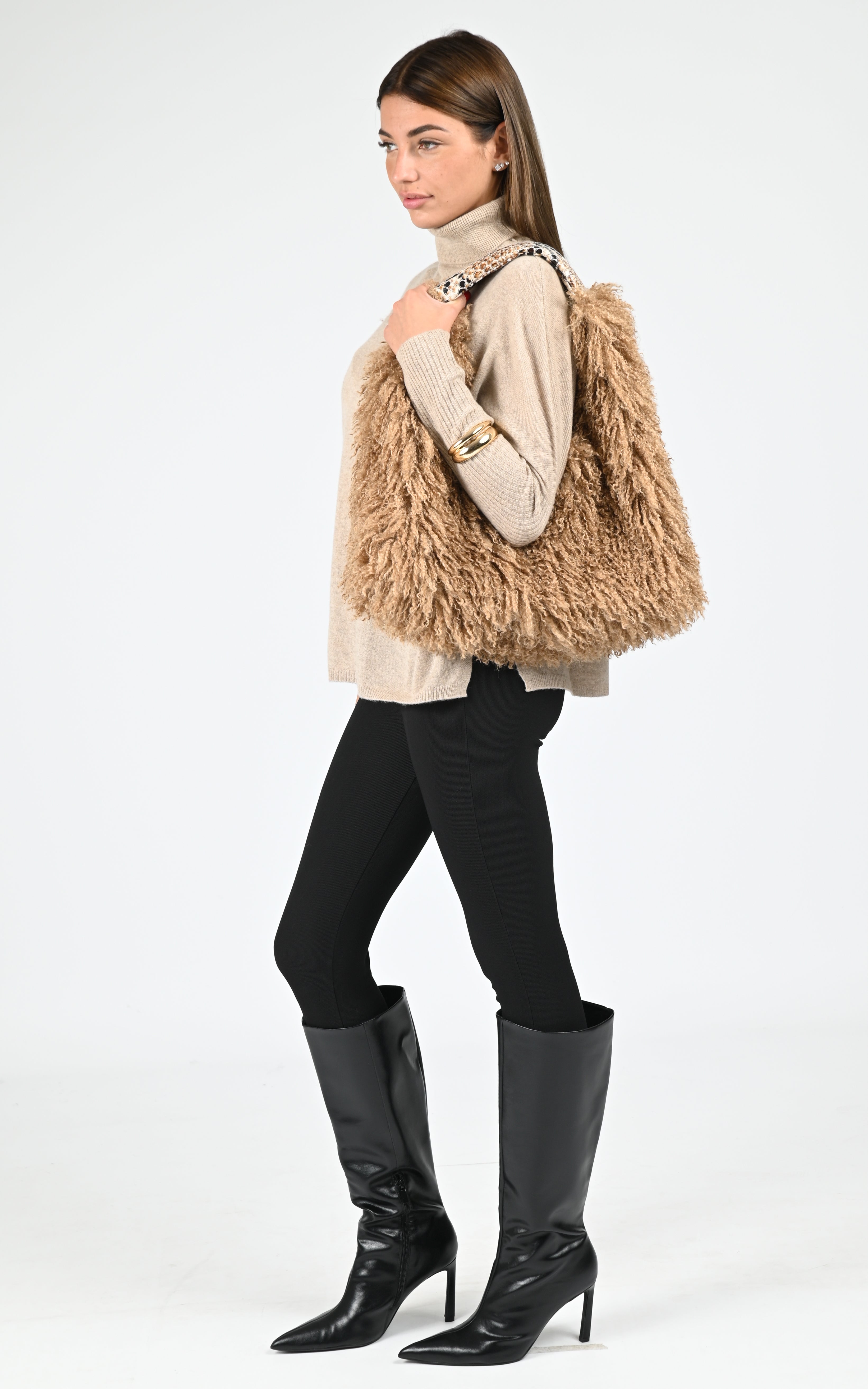 Sac fausse fourrure Heart Snake camel