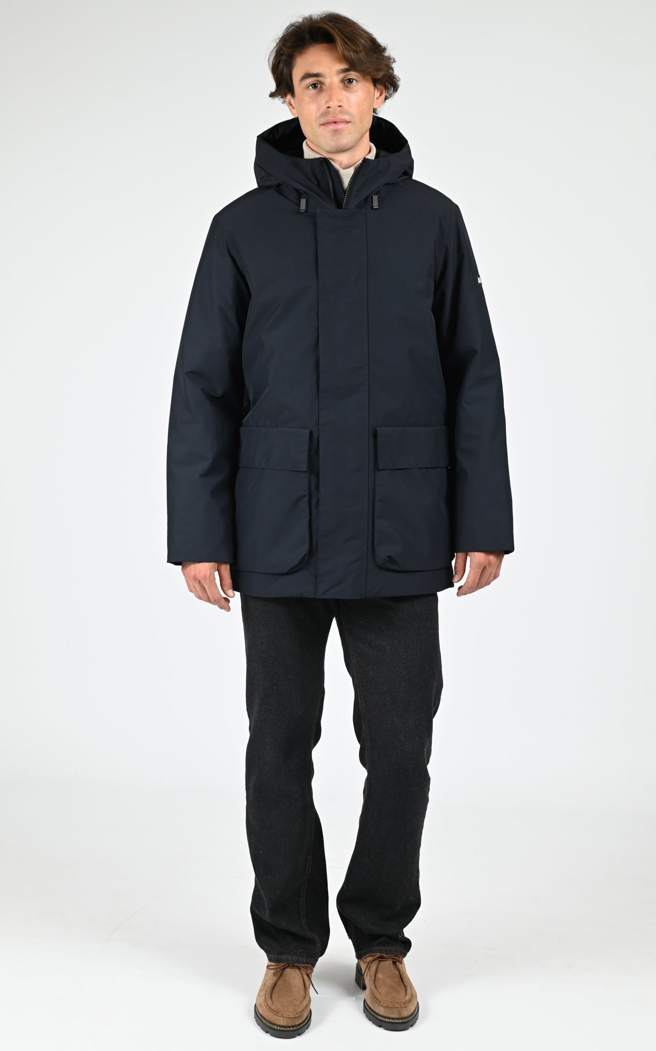Parka longue à capuche noir