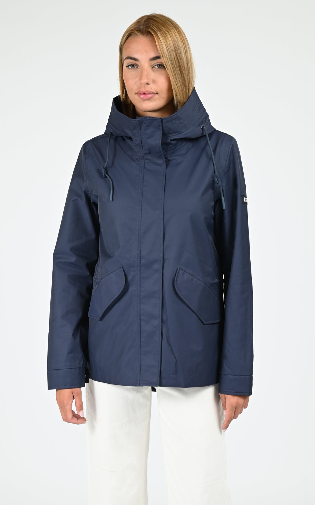 Parka mi-longue à capuche bleu marine