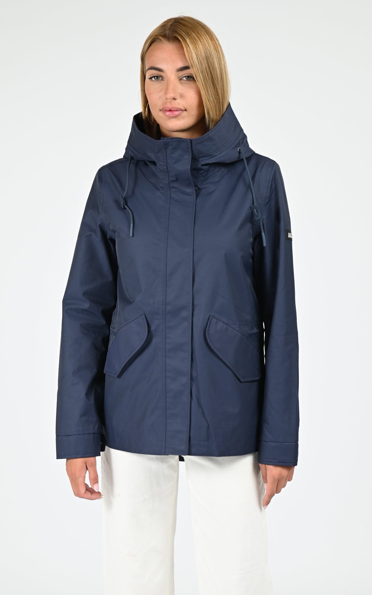 Parka mi-longue à capuche bleu marine