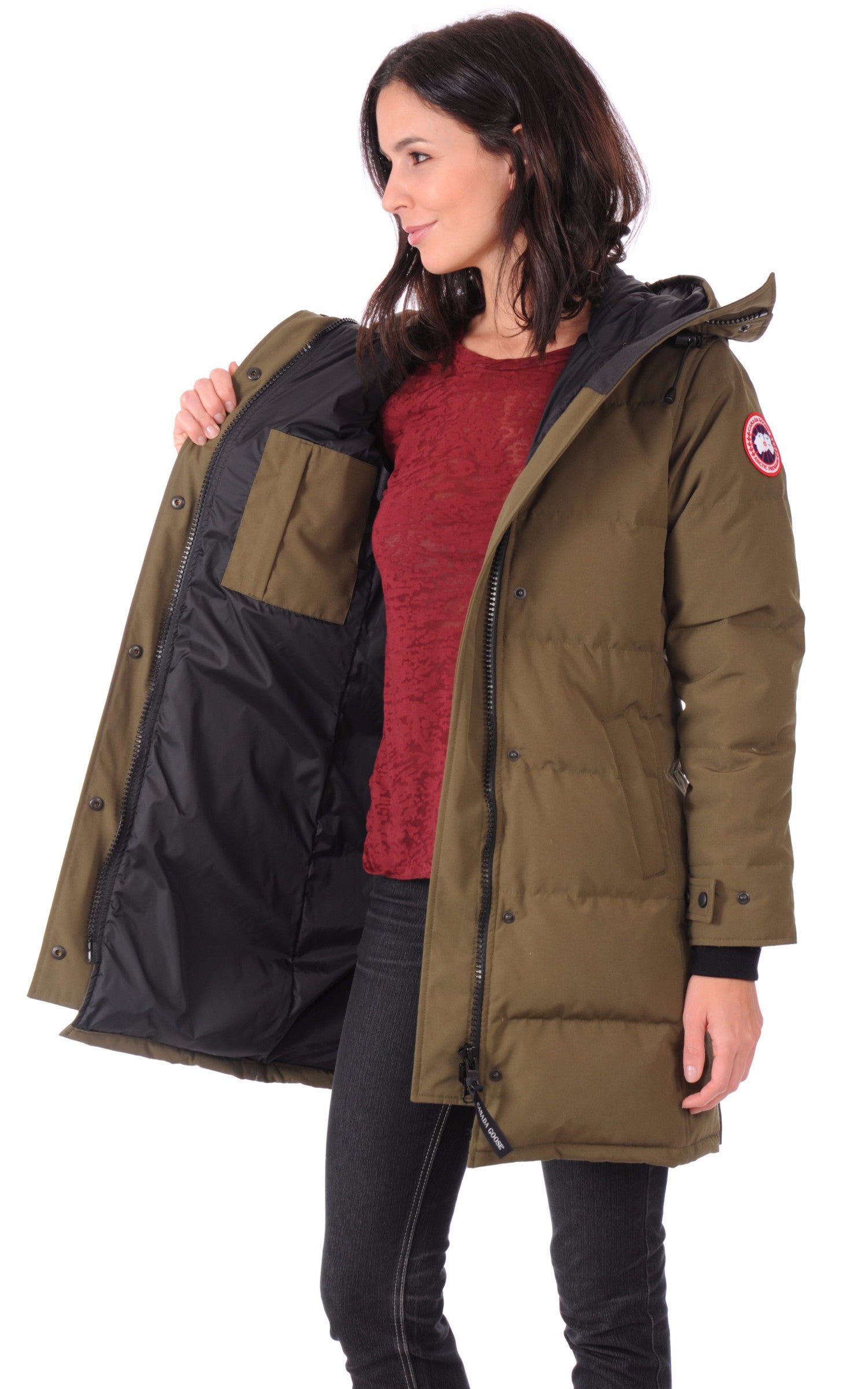 A "SHELBURNE 3802L" Military Green Canada Goose 3/4 Doudoune Femme interior photo