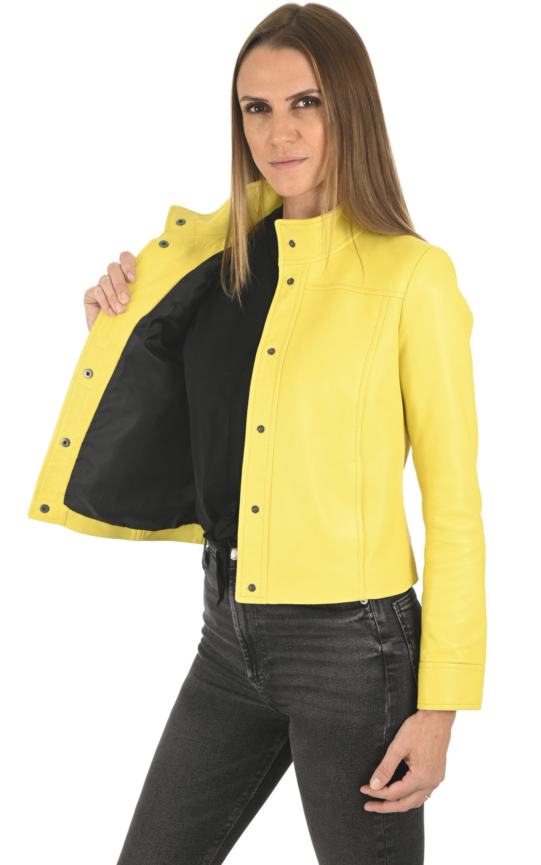 A "ADRIENNE FF" Jaune La Canadienne Veste Femme opened photo