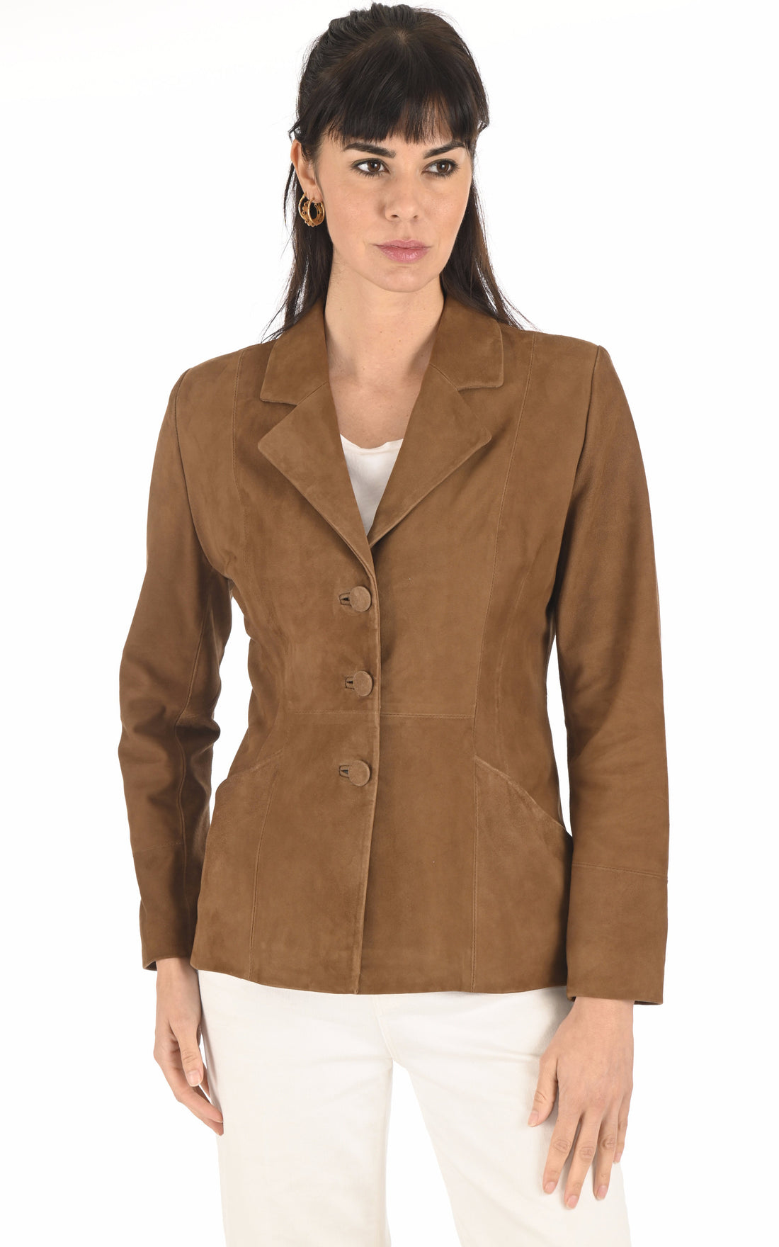 A "SANDRINE FF" Camel La Canadienne Veste Femme opened photo