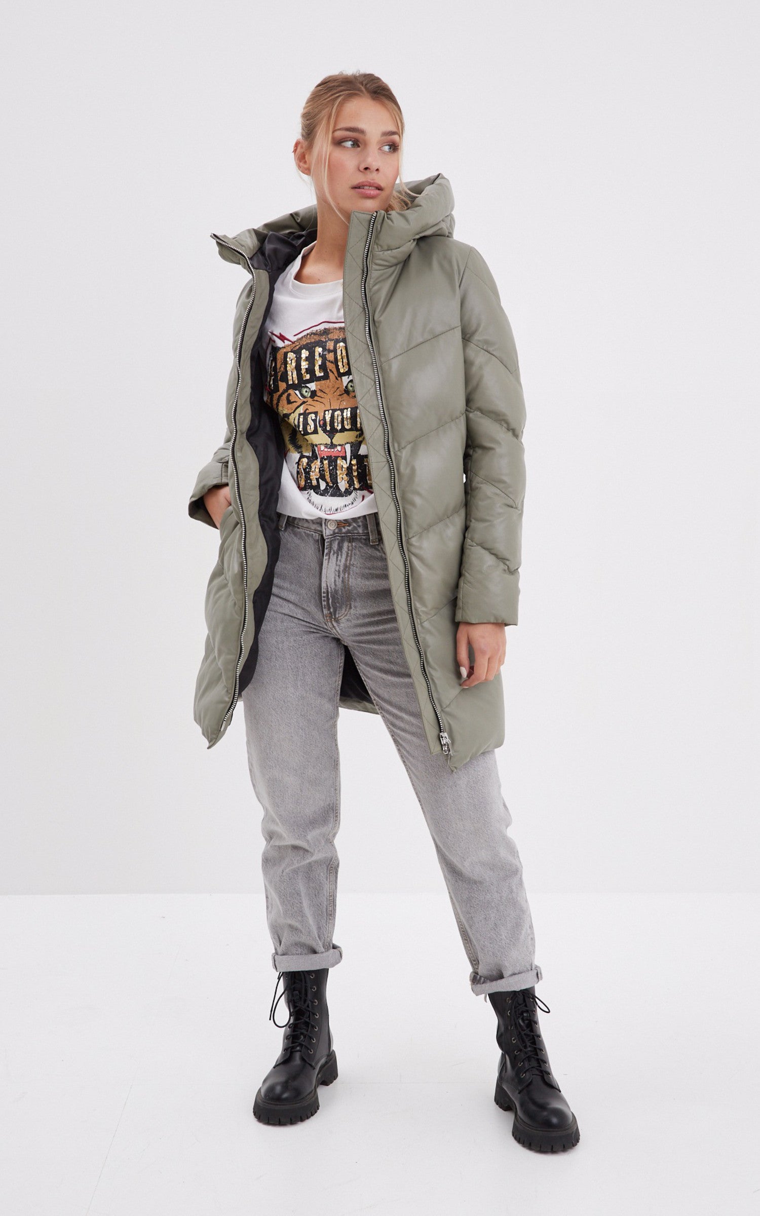 A "OLGAR 103089" Kaki Clair Rose Garden 3/4 Doudoune Femme interior photo 3