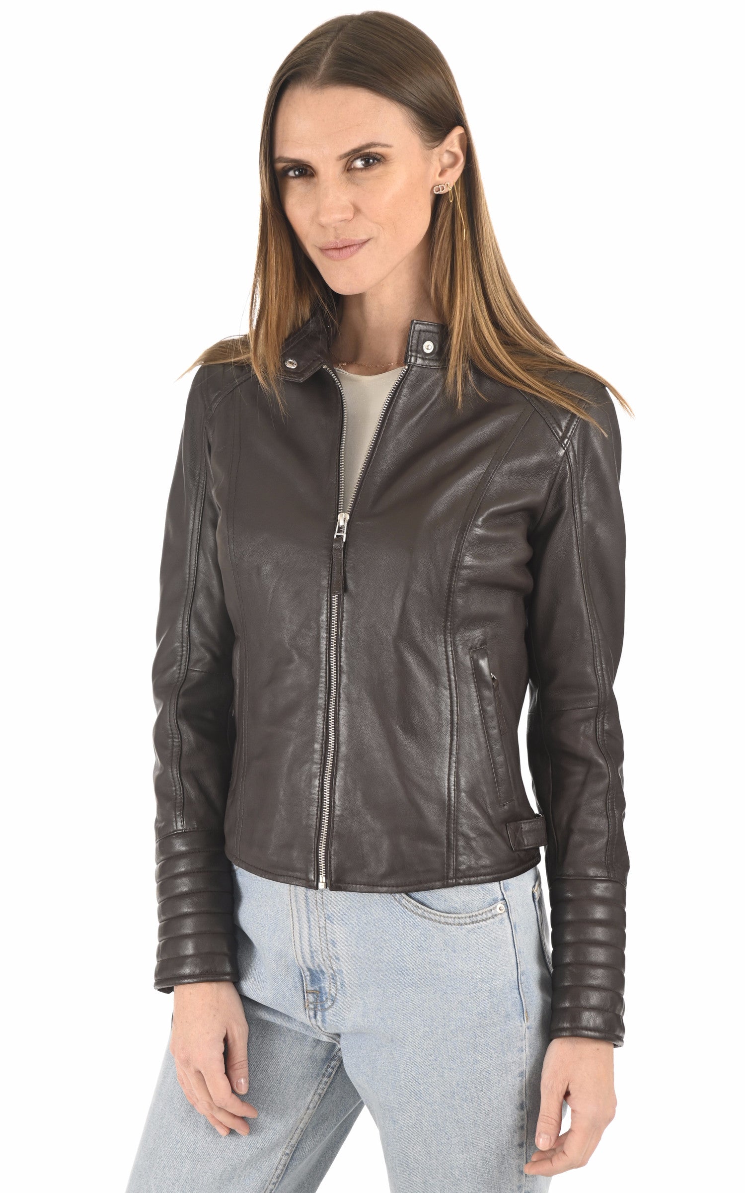 A "LOUISE" Marron Serge Pariente Blouson Femme closed photo