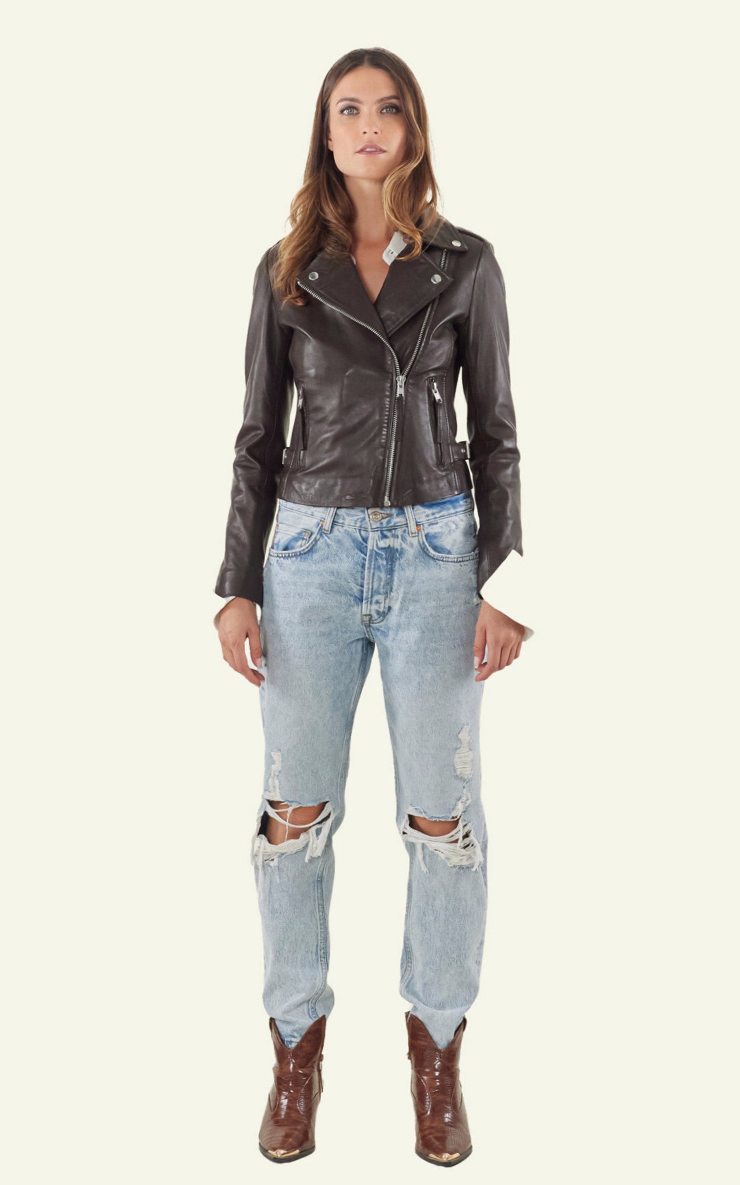 A "CITY GIRL" Marron Serge Pariente Blouson Femme back photo