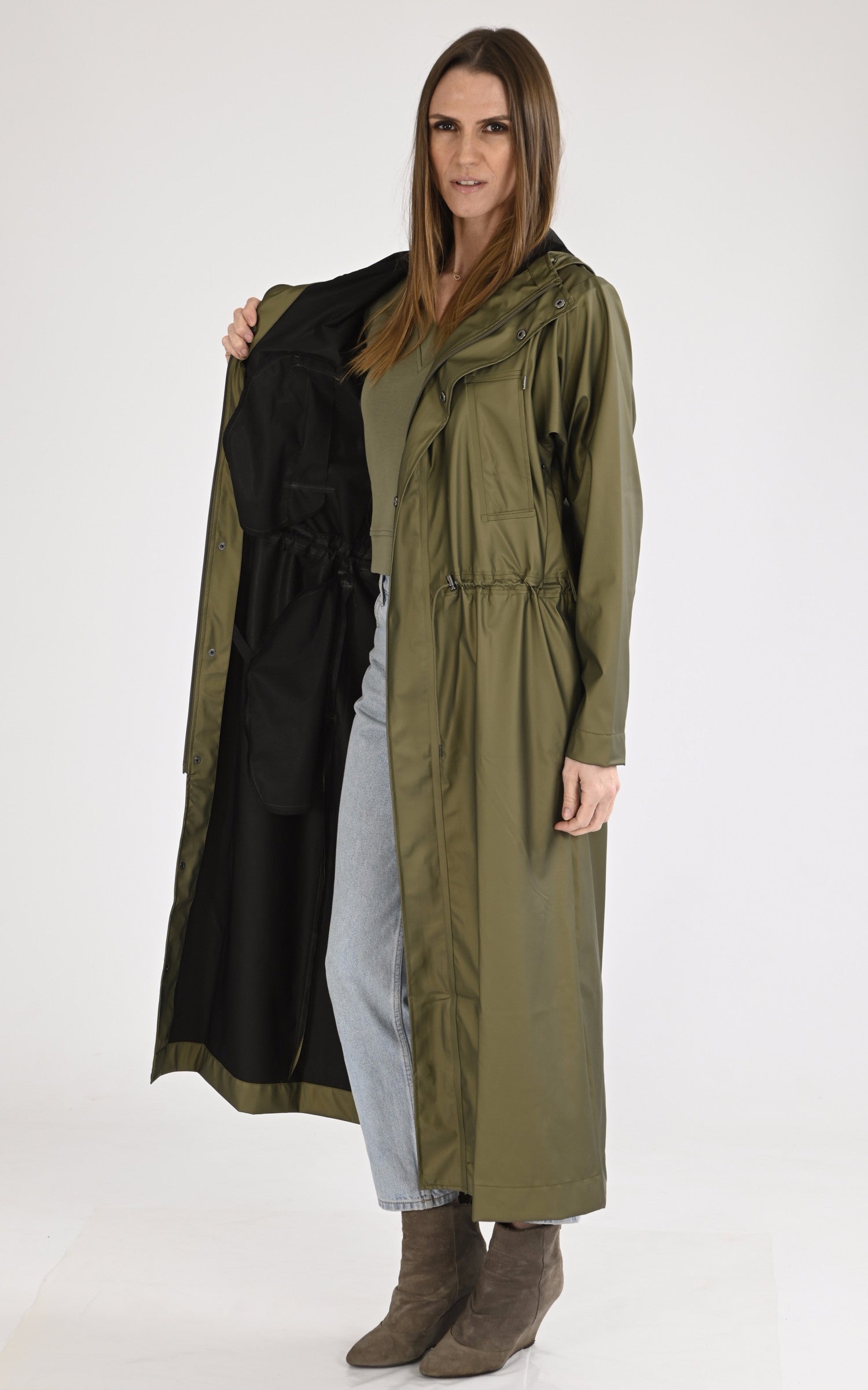 A "12120 BOLD LONGEST JACKET" Kaki Rains 7/8 Mixte interior photo