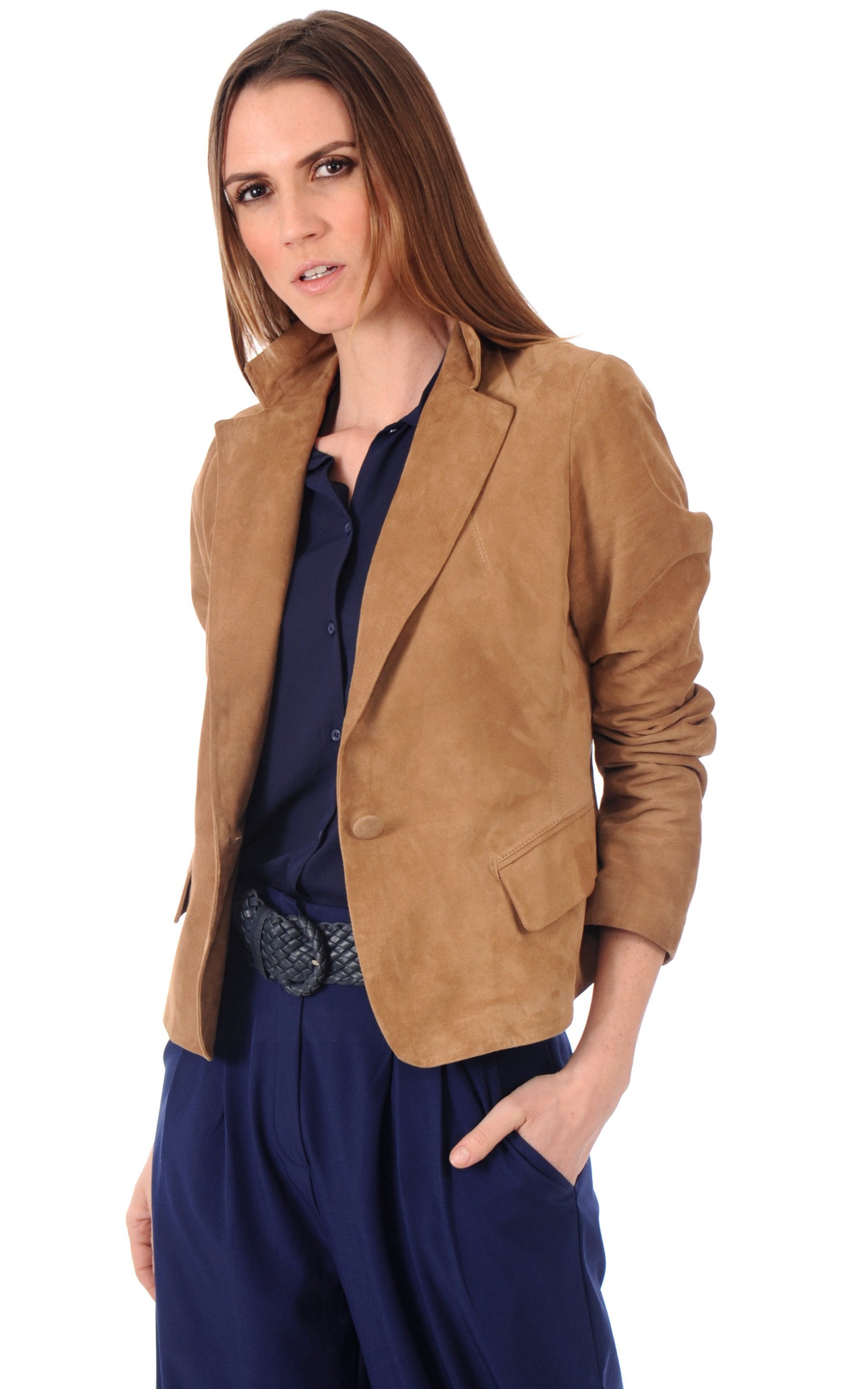 A "ELVINA FF" Camel La Canadienne Veste Femme opened photo