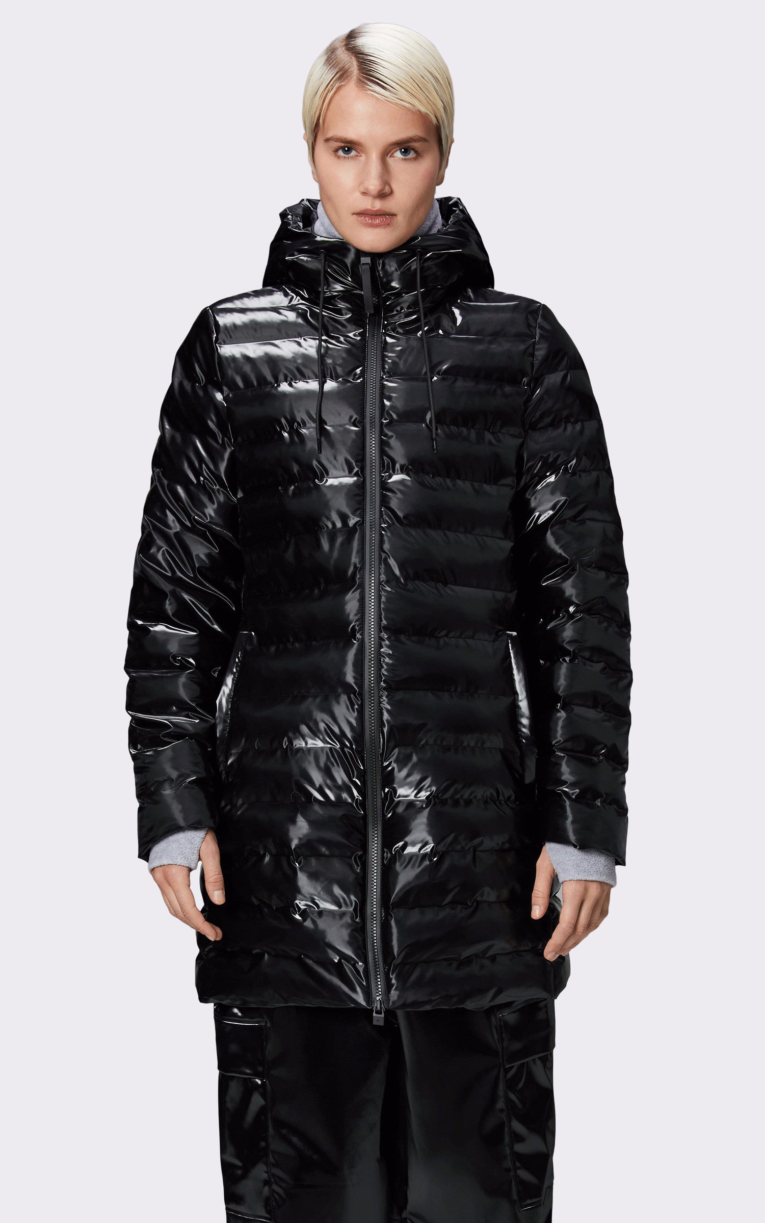 A "15890 LOHJA LONG PUFFER" Noir Rains 3/4 Doudoune Femme opened photo