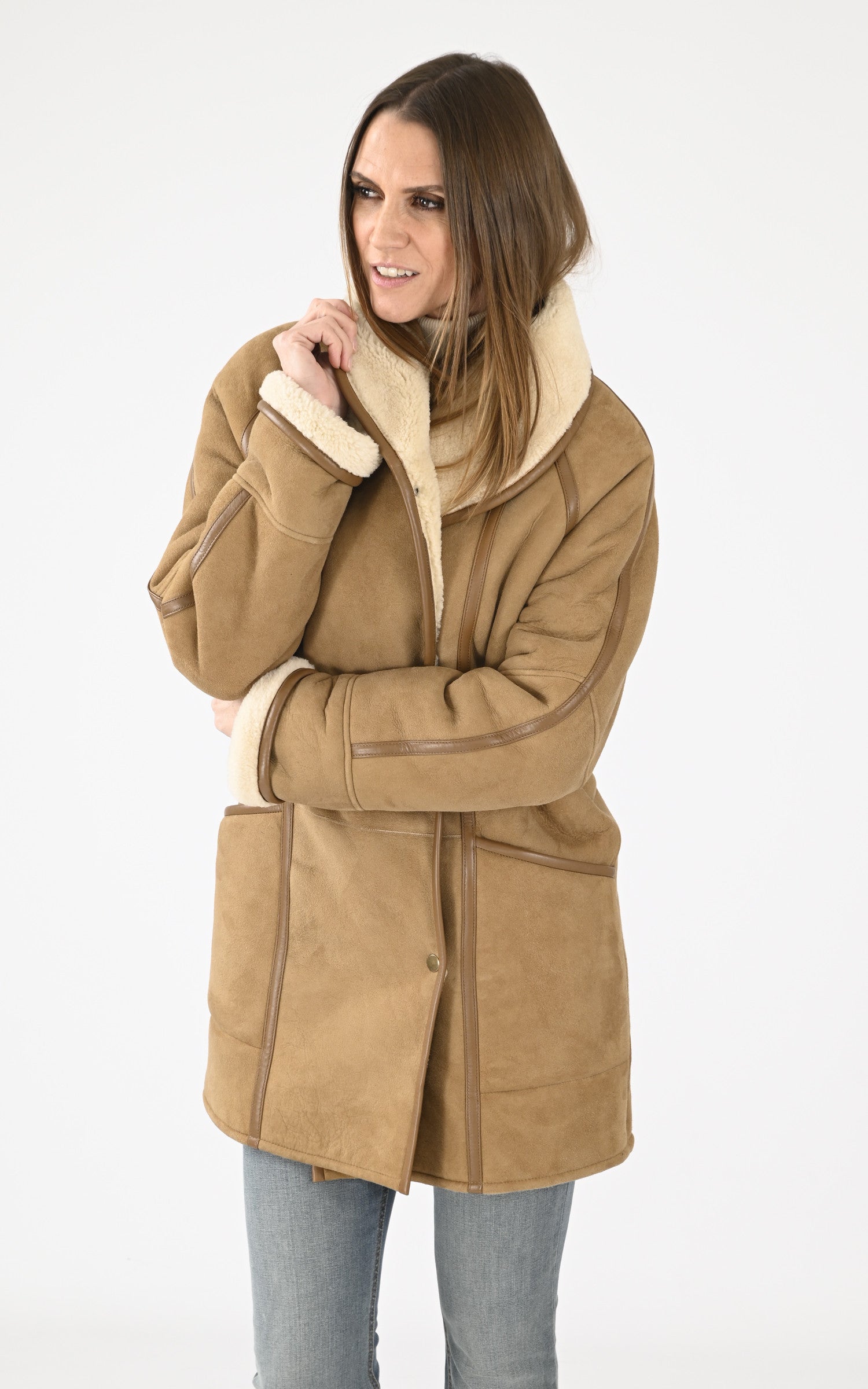 A "SERENA LUNGO" Camel La Canadienne 3/4 Femme closed photo 2
