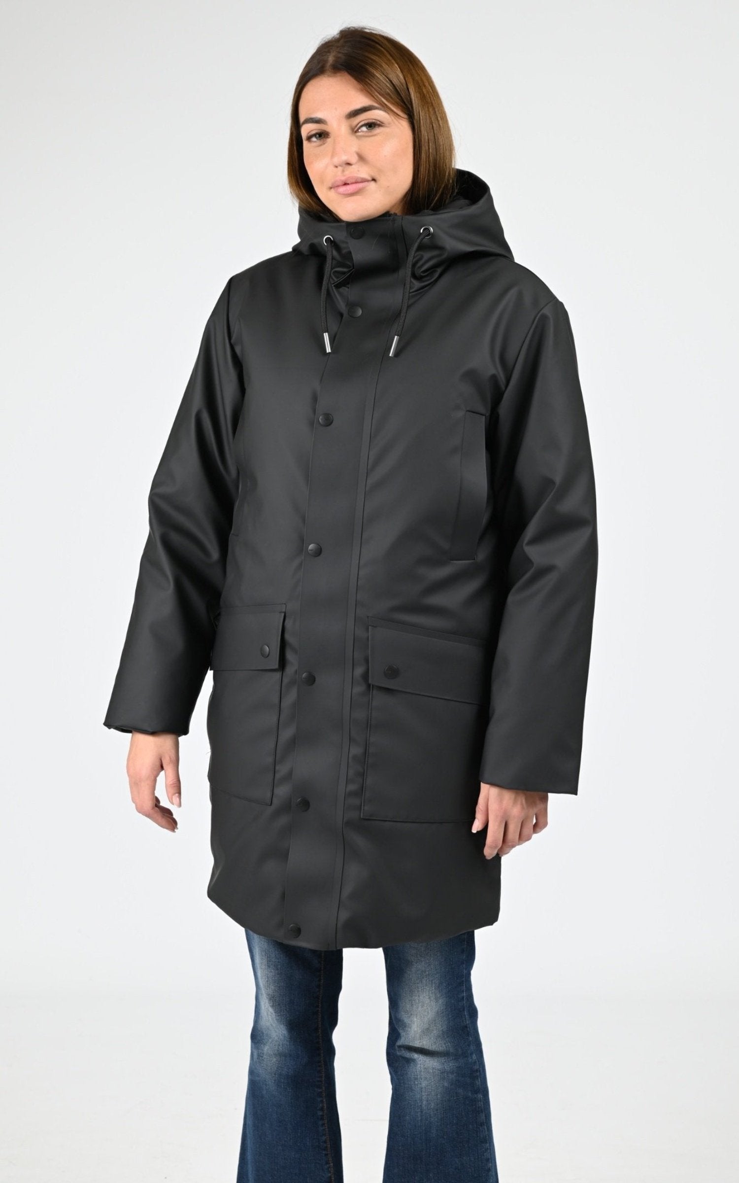 3/4 parka Textile Mixte Rains, modèle 21460 nome long parka w3t3 de couleur black 01
