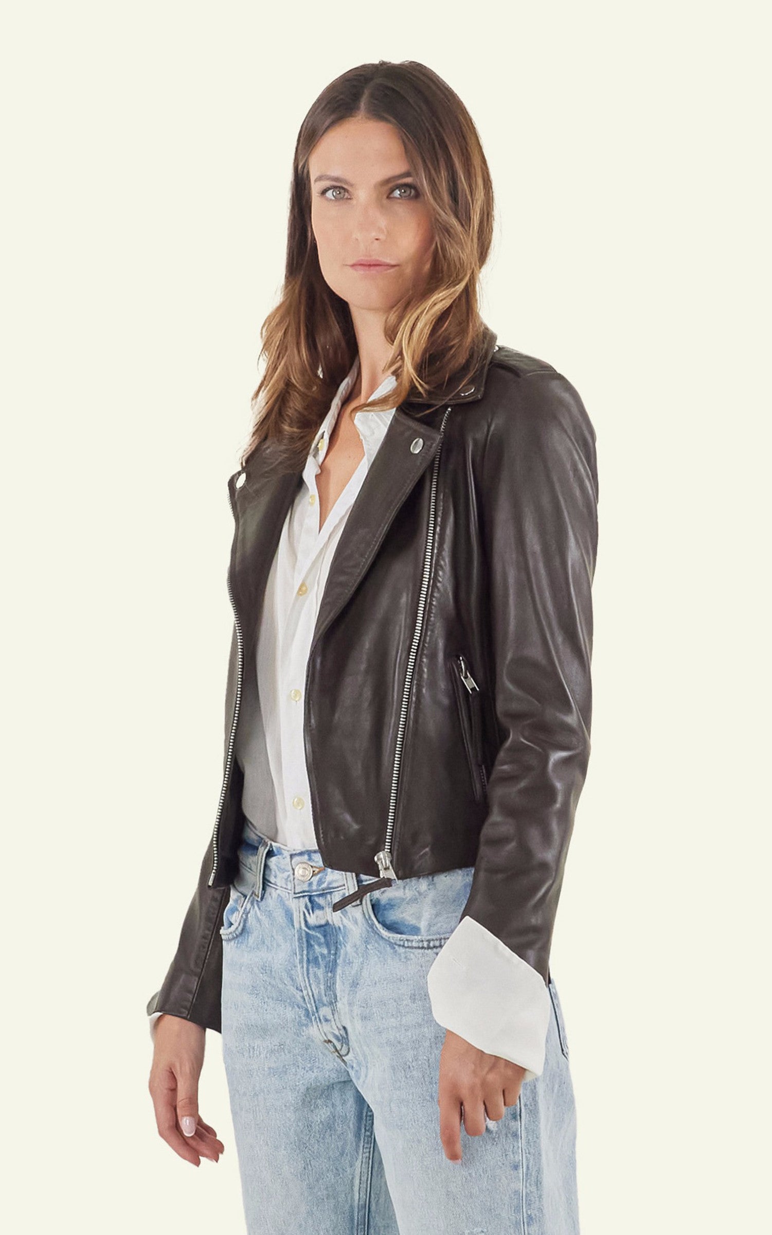 A "CITY GIRL" Marron Serge Pariente Blouson Femme interior photo