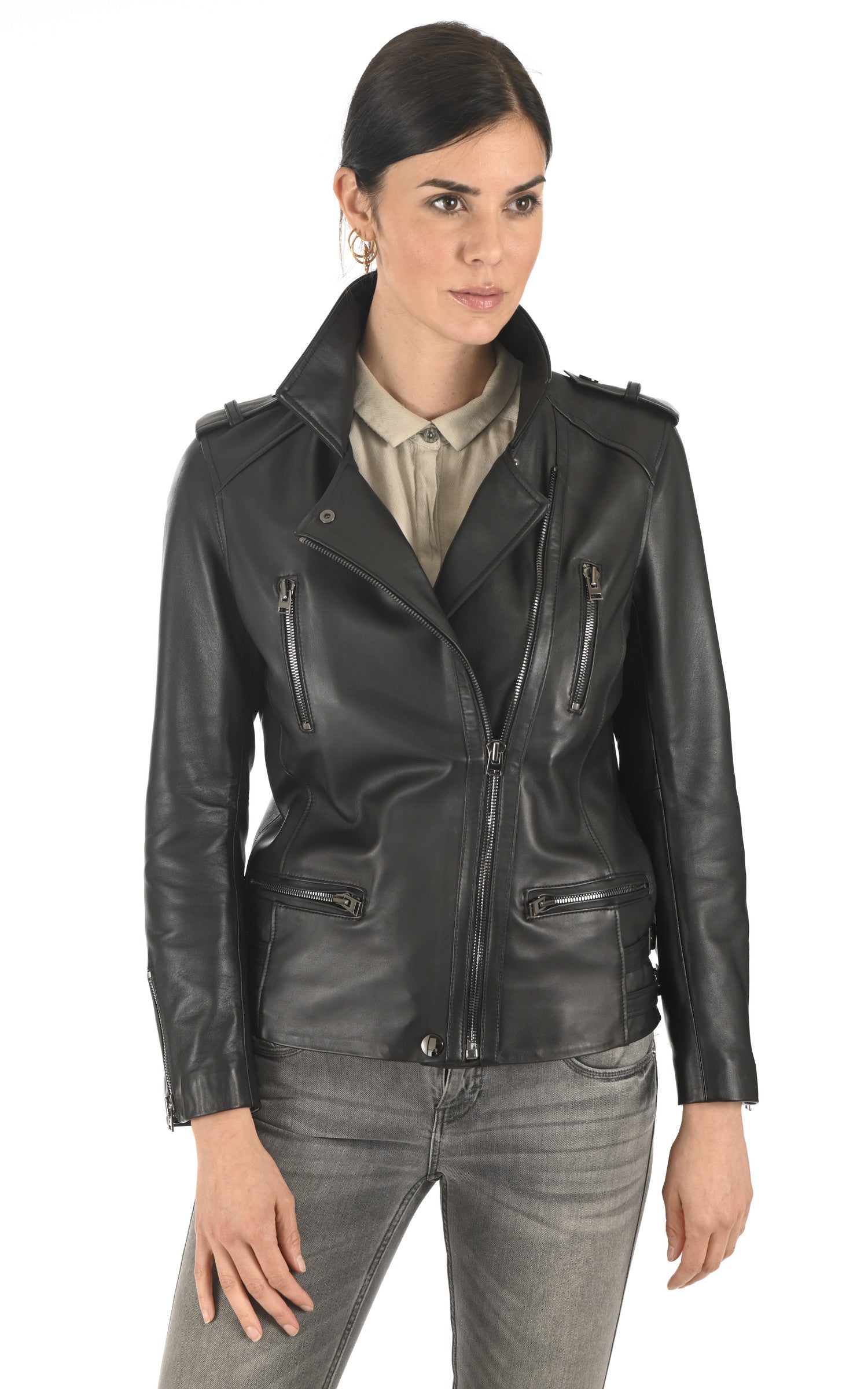 Perfecto cuir agneau noir – La Canadienne