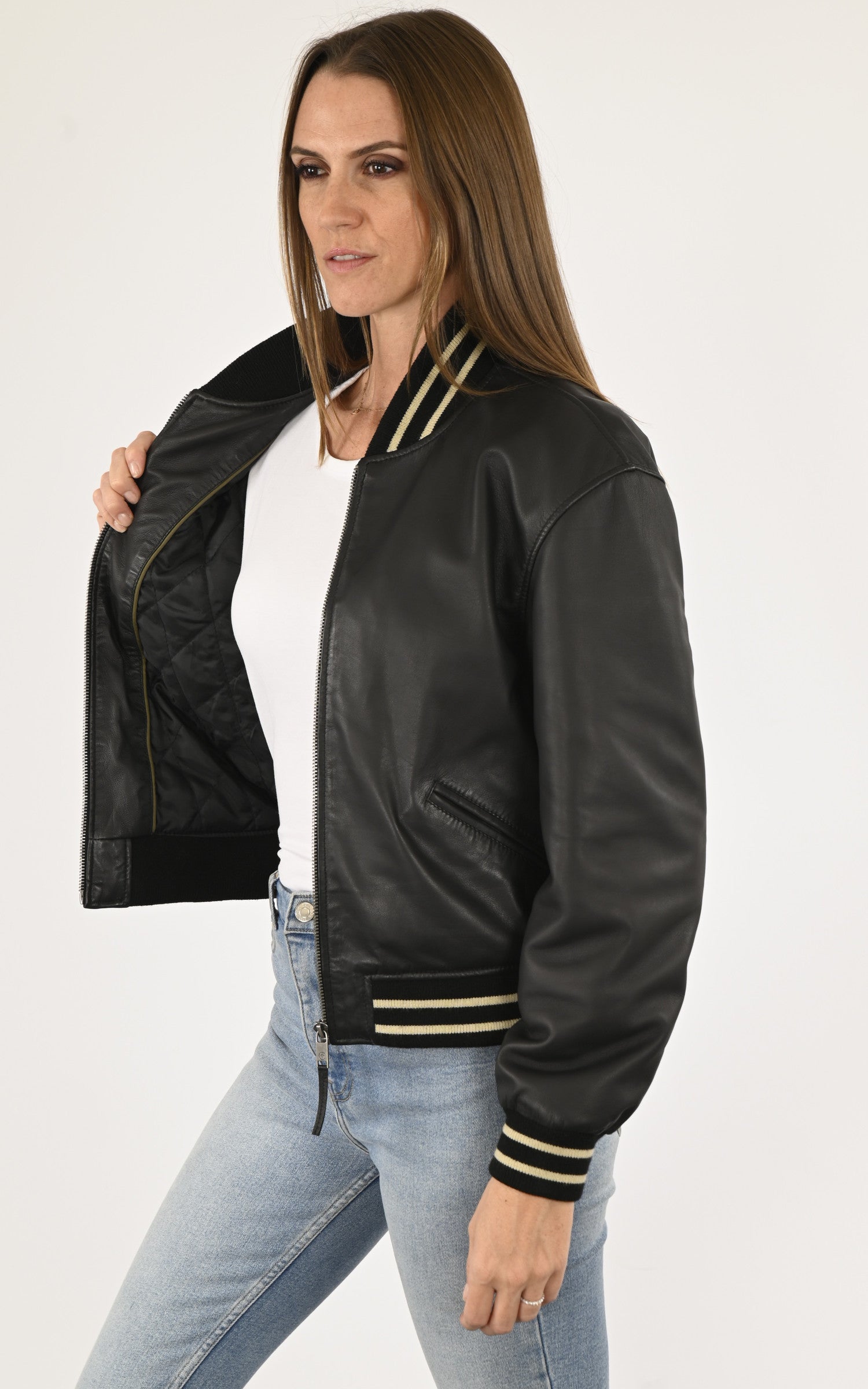 A "BROOKLYN ZIP" Noir La Canadienne Blouson Femme interior photo