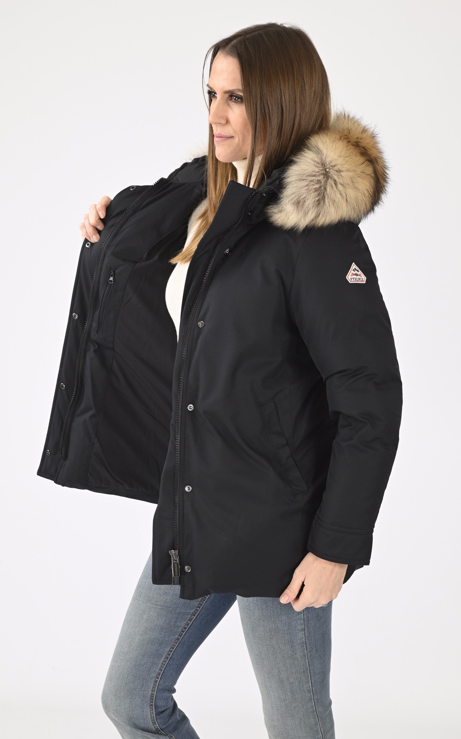 A "BORDEAUX FUR" Noir Pyrenex Ves Doudoune Femme interior photo 3