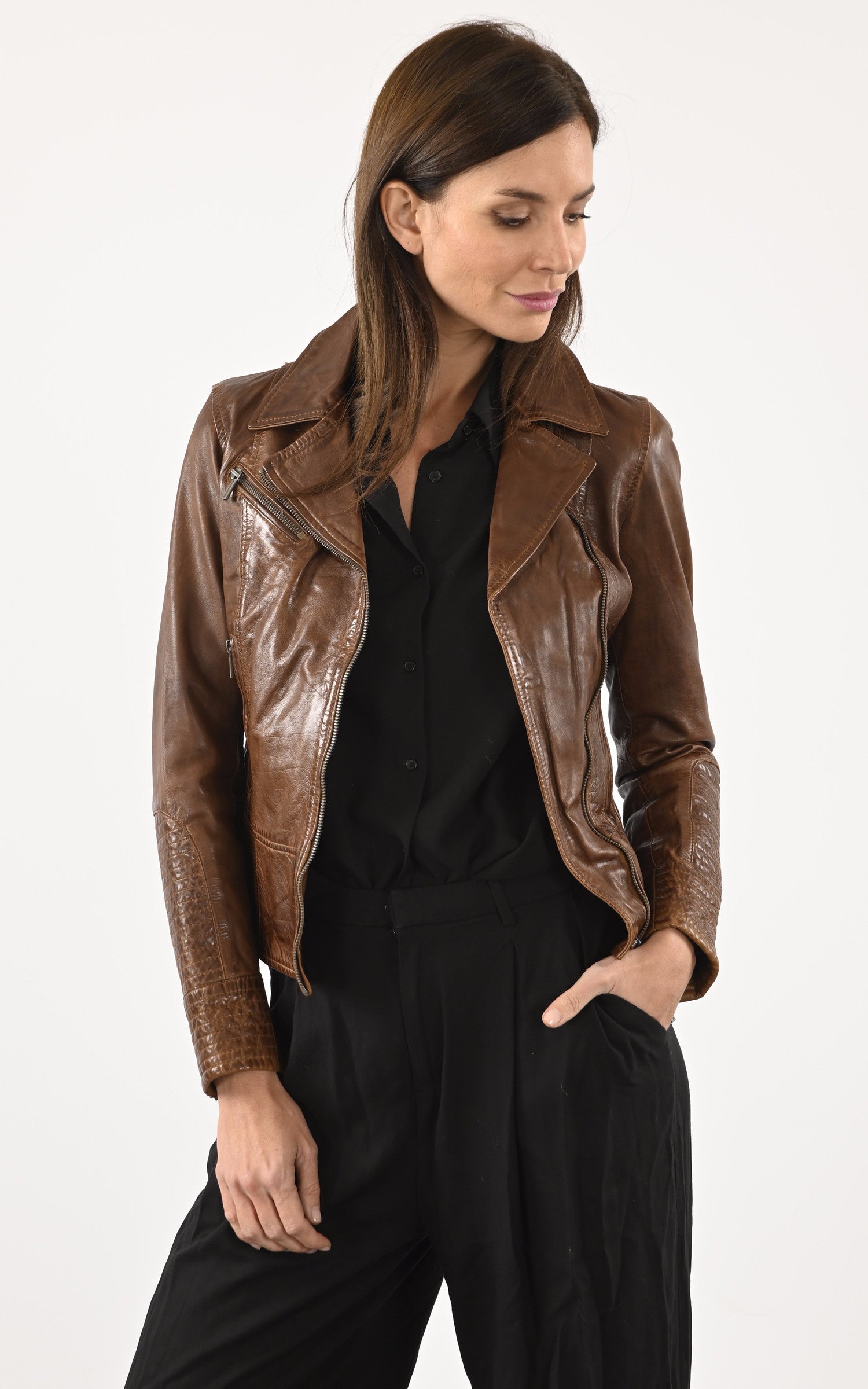 A "JULIETTE" Cognac Rose Garden Blouson Femme opened photo 1