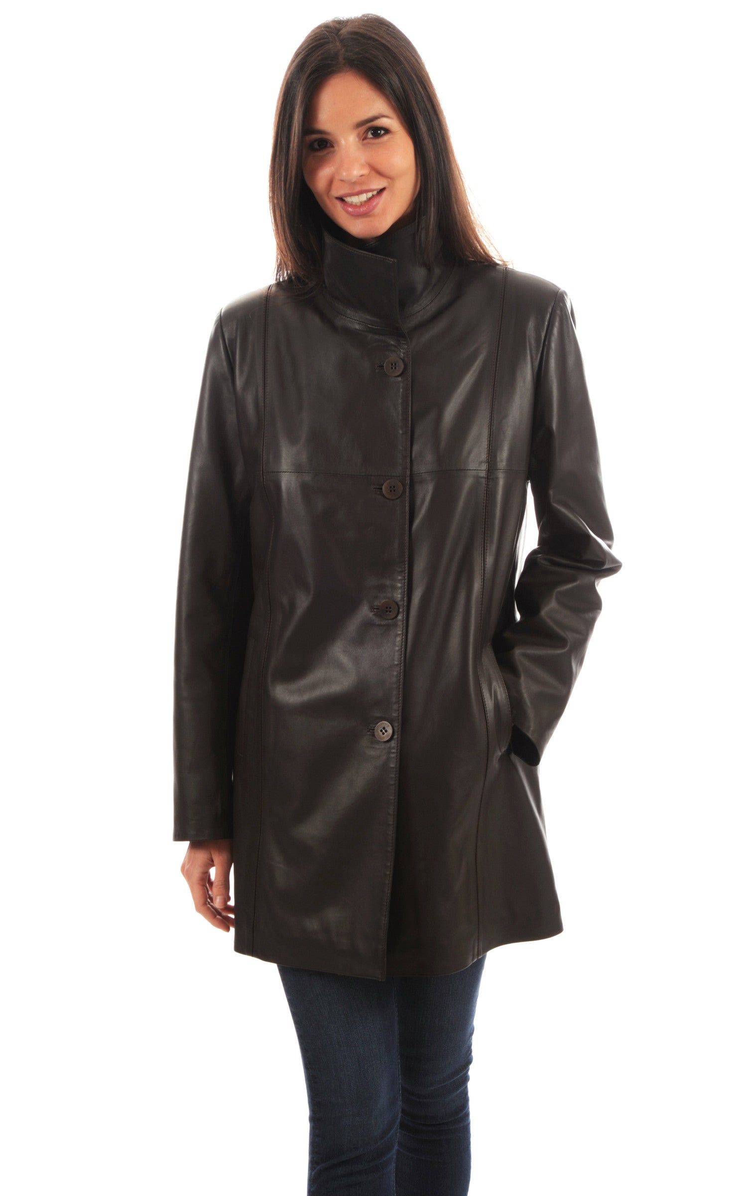 A "CAROLINE" Marron La Canadienne Veste Femme closed photo