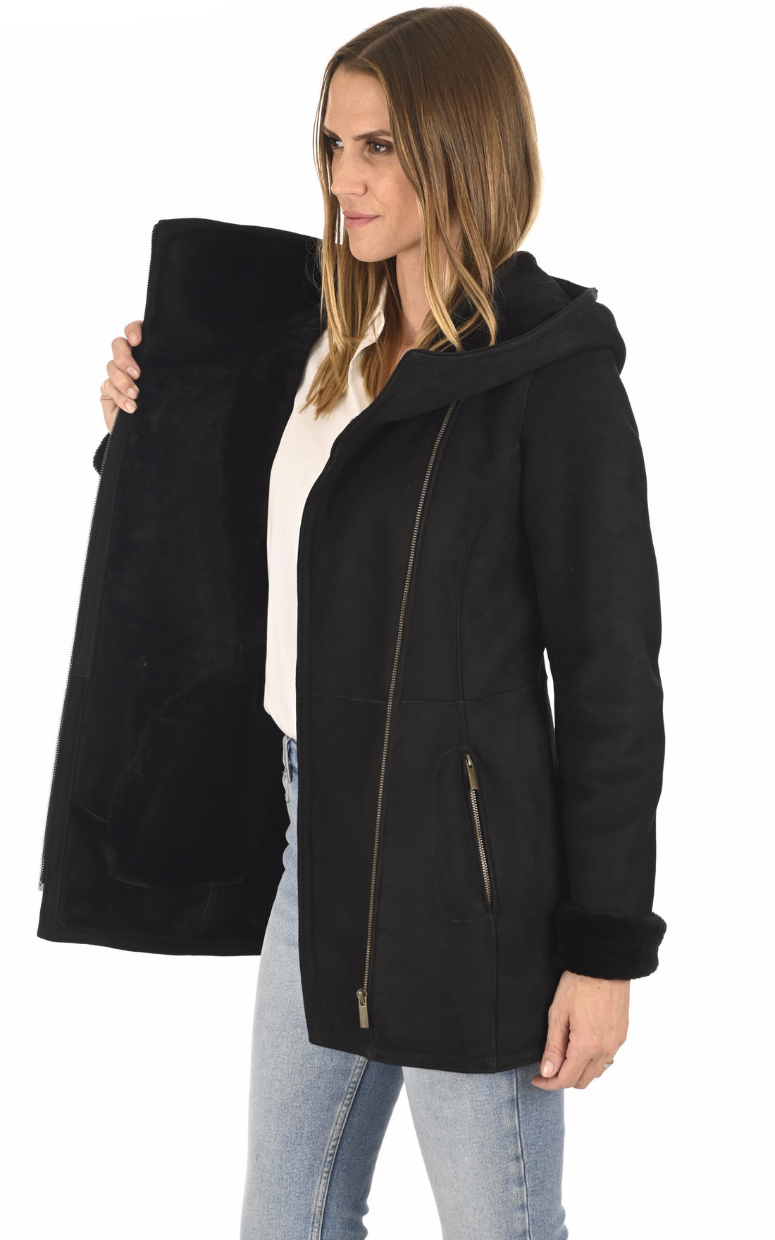 A "EDITH" Noir La Canadienne Veste Femme opened photo