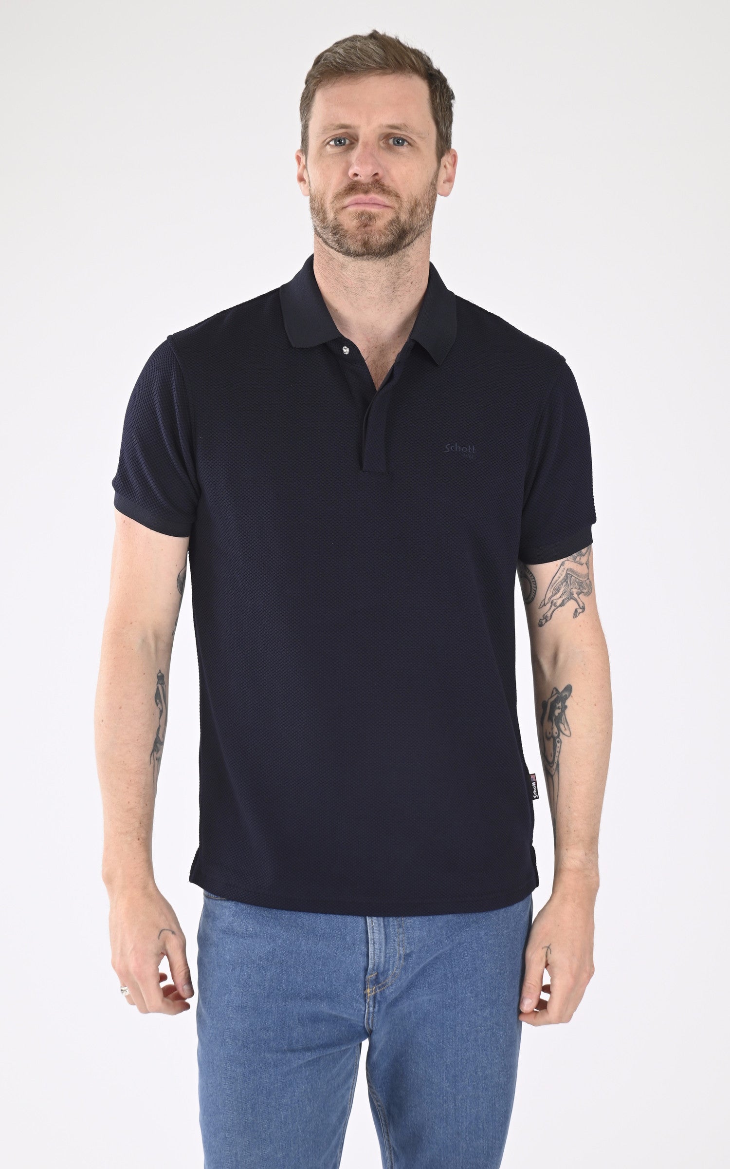 A "PS OLLIN" Bleu Marine Schott Polo Homme opened photo