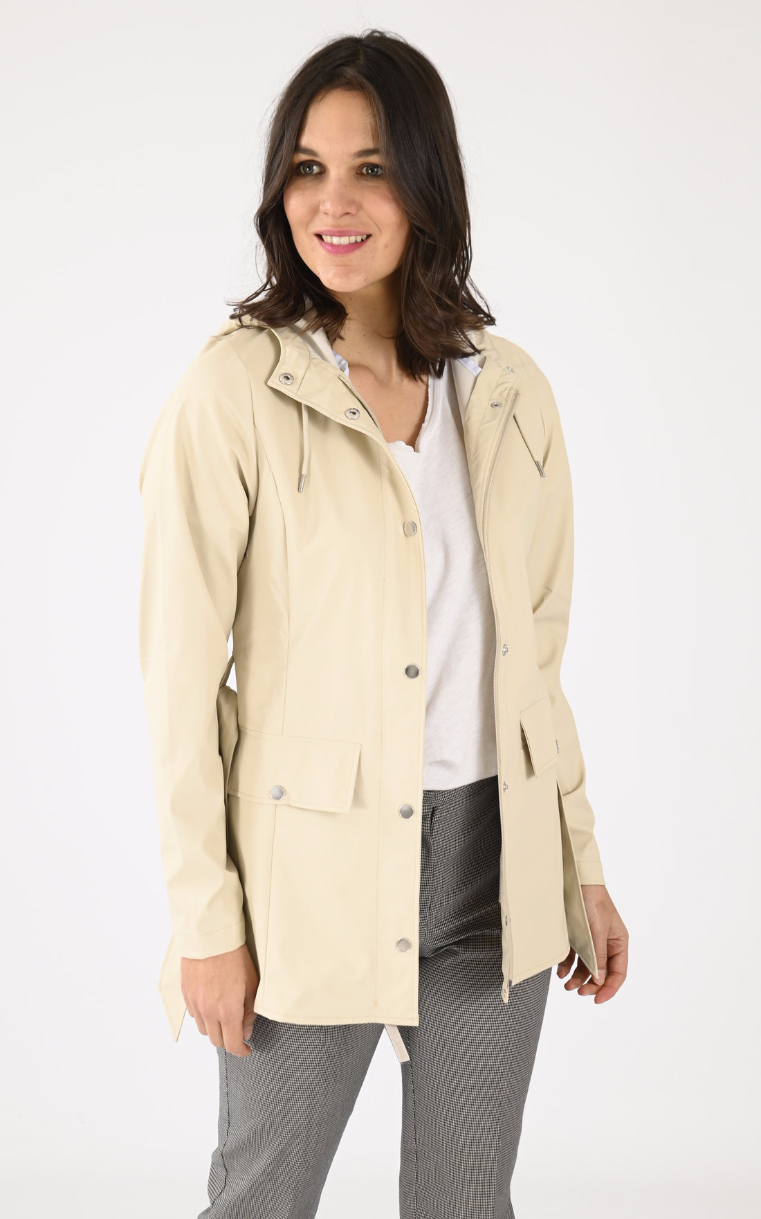 A "12100 CURVE JACKET" Beige Rains 3/4 Femme opened photo