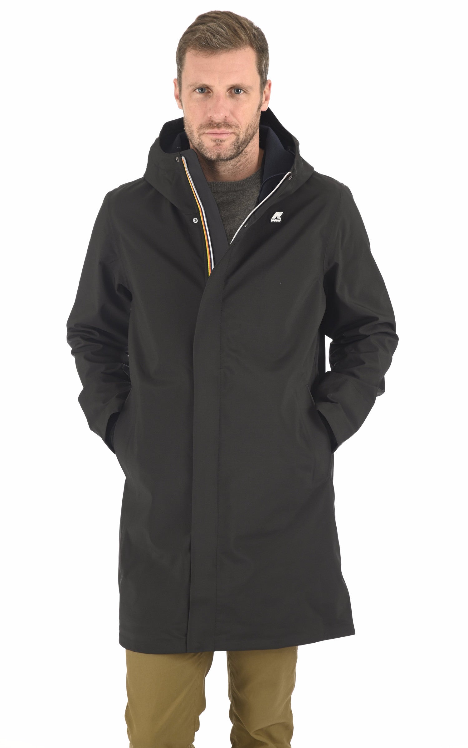 A "THOMAS BONDED K7126WW" Noir K-Way 3/4 Homme closed photo 2
