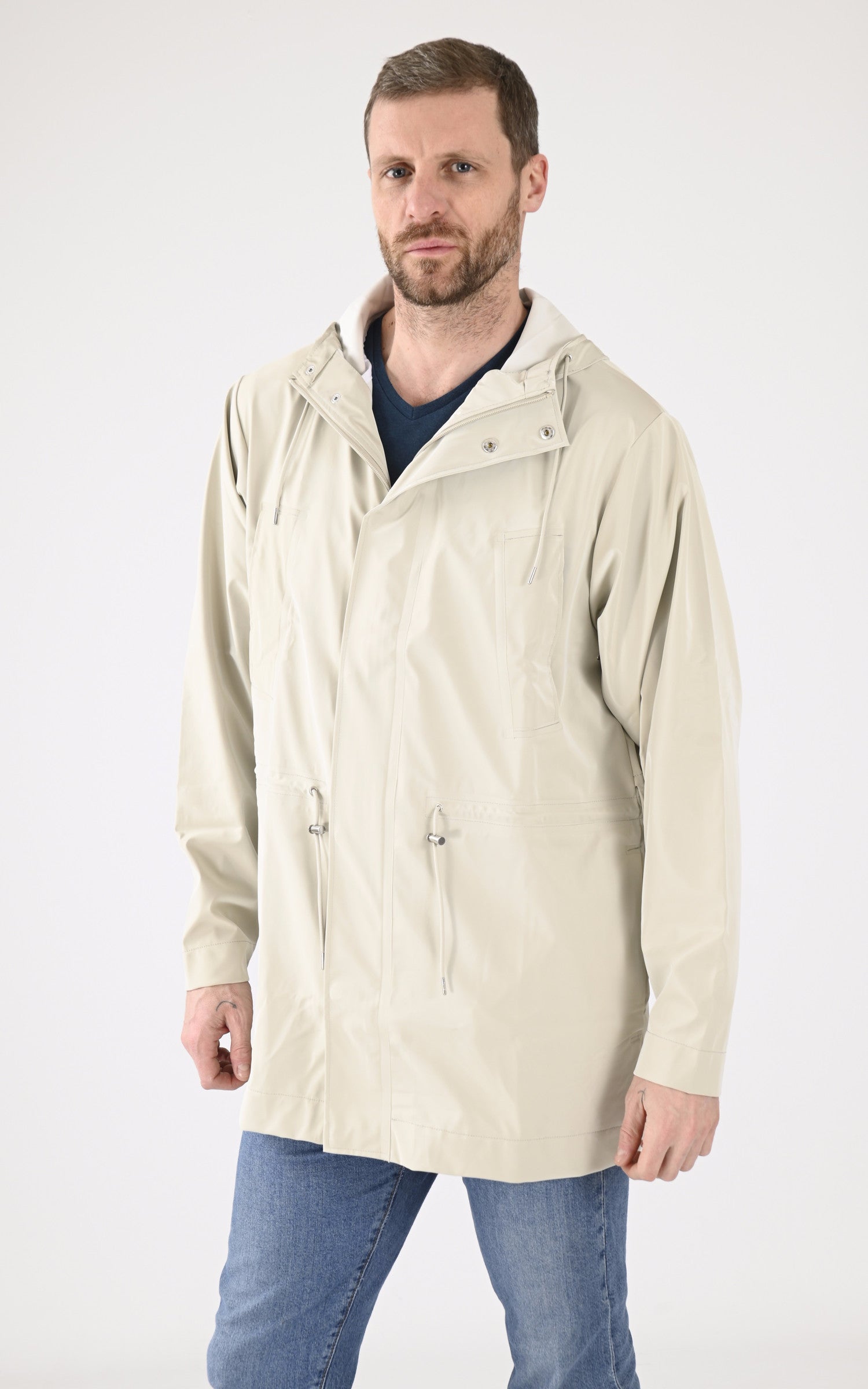 A "12110 BOLD LONG JACKET" Gris Clair Rains 3/4 Mixte closed photo