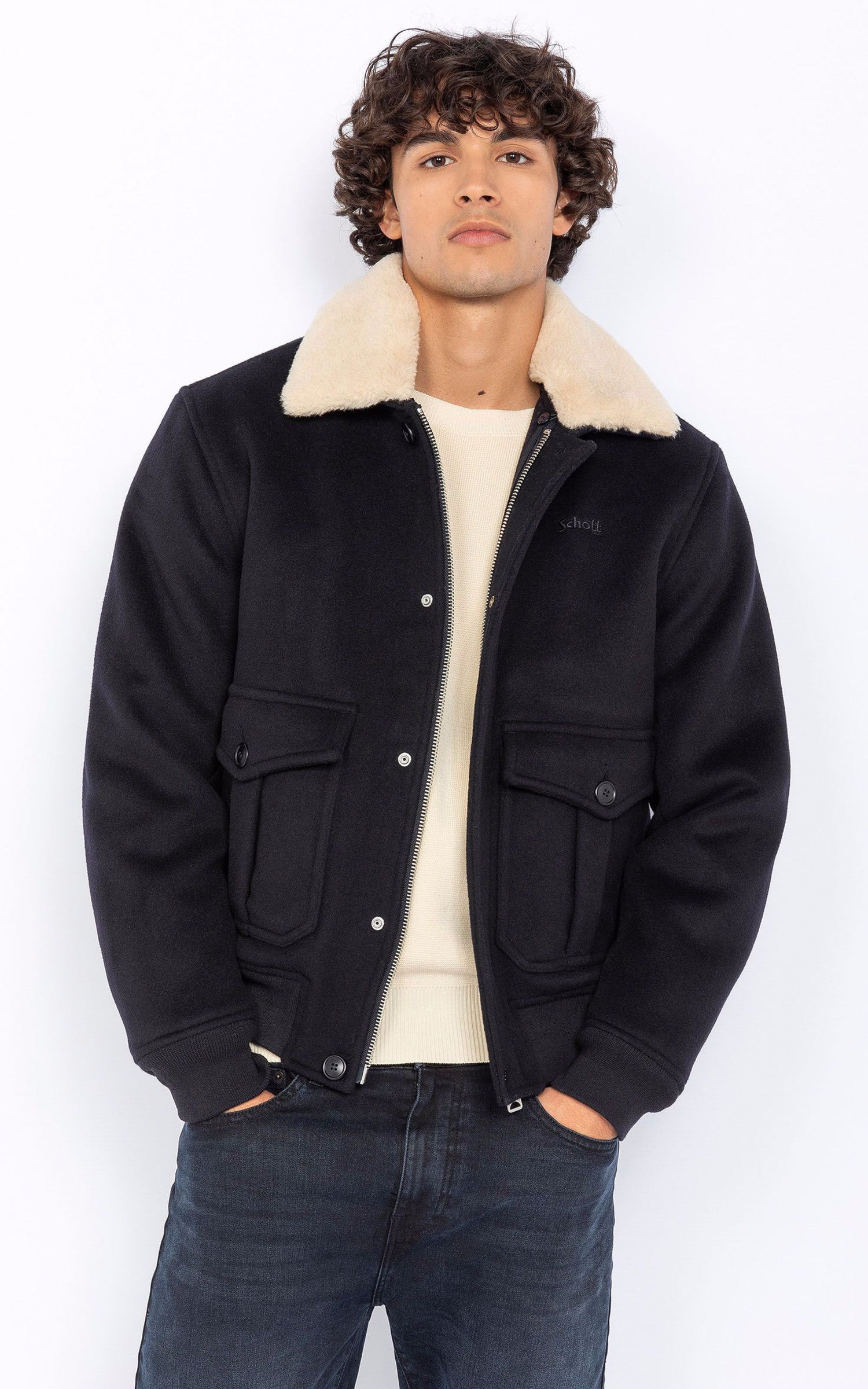 A "AIRGUARD" Bleu Marine Schott Blouson Homme opened photo