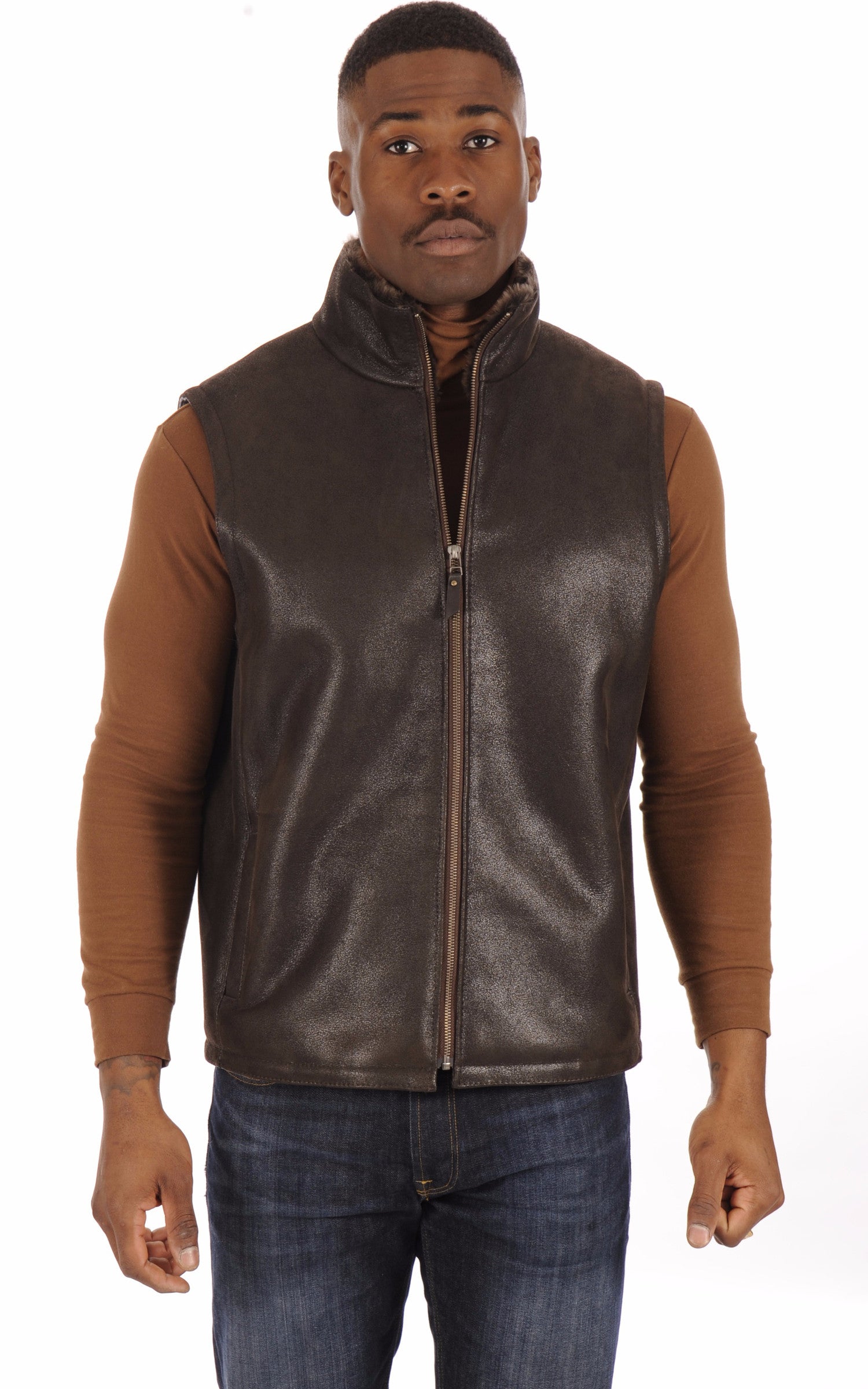 A "JVHT" Marron La Canadienne Gilet Homme closed photo 2