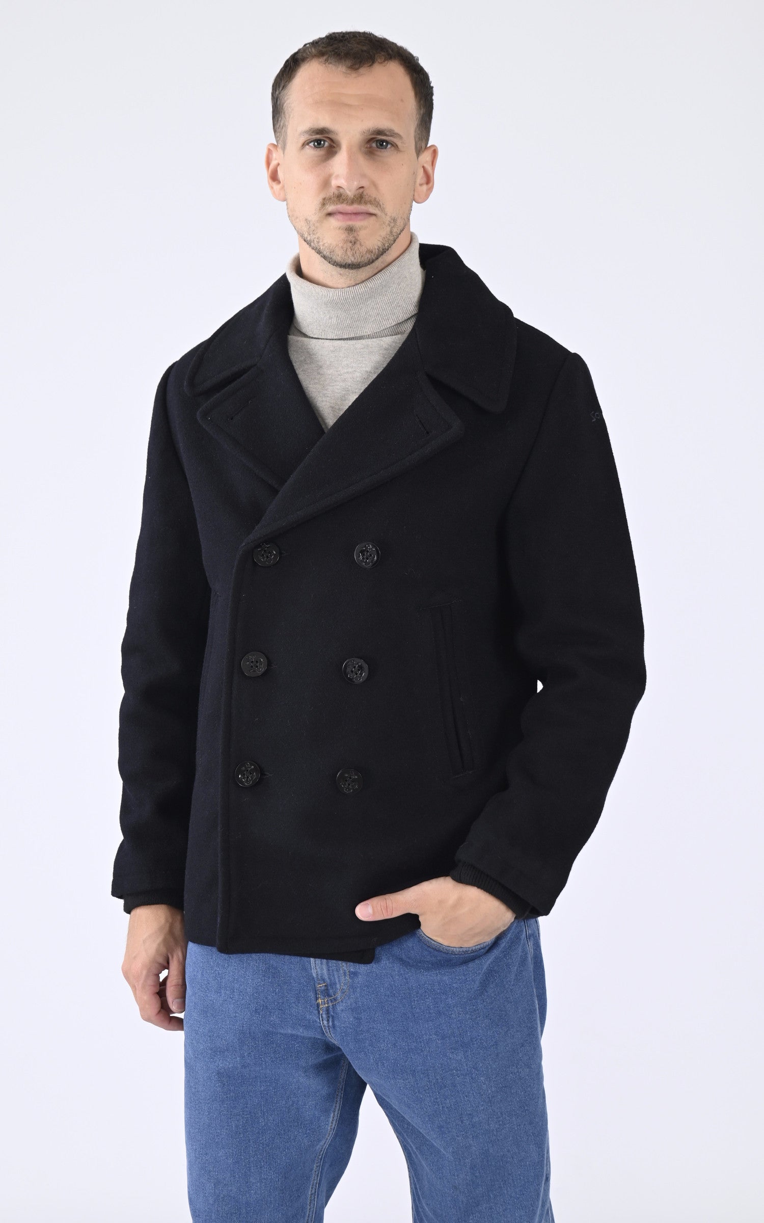 A "SEACOAT" Bleu Marine Schott Caban Homme closed photo