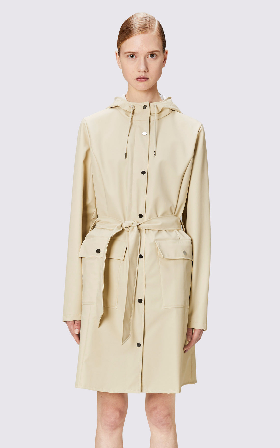 A "18130 CURVE JACKET" Beige Rains 3/4 Femme opened photo