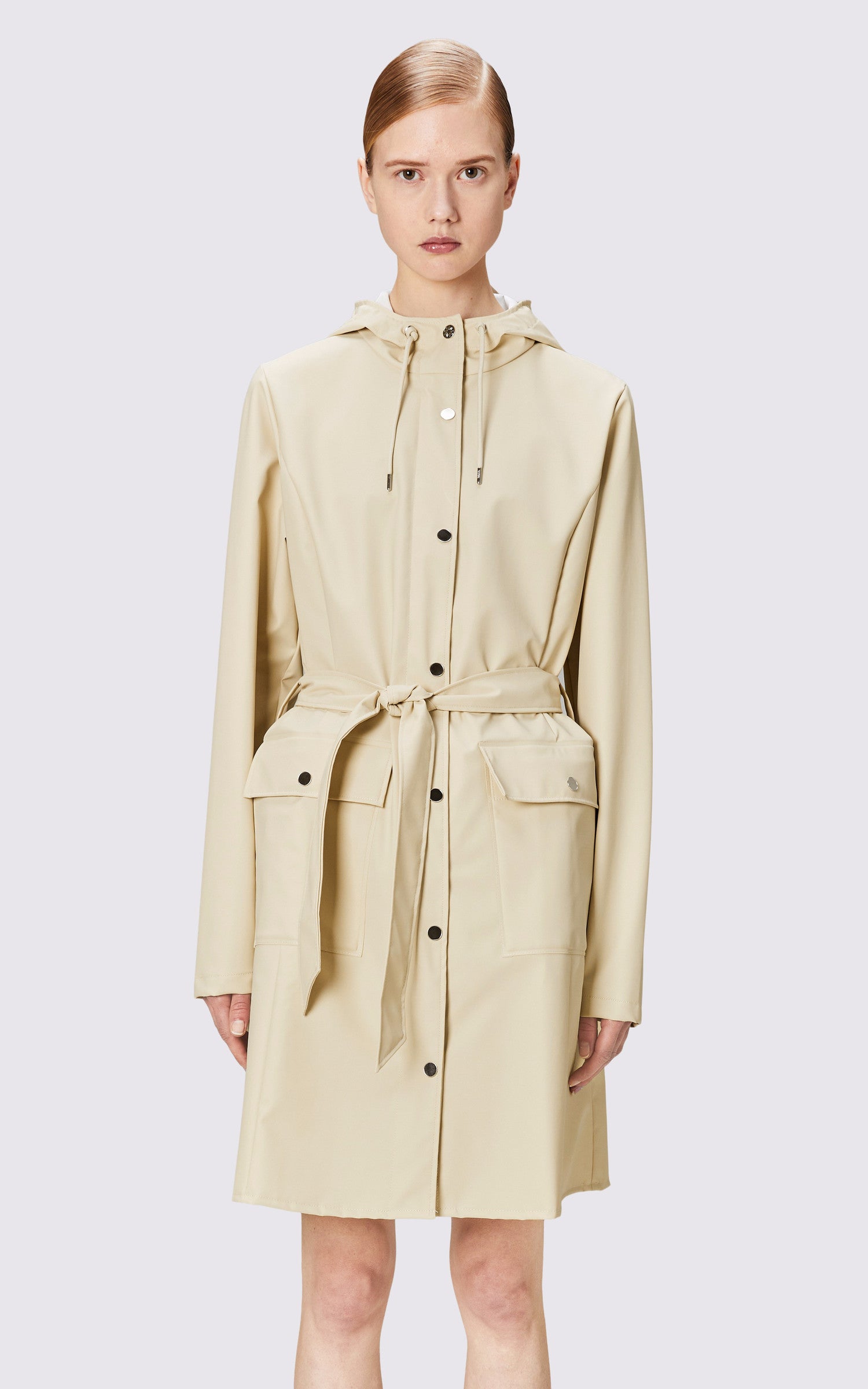 A "18130 CURVE JACKET" Beige Rains 3/4 Femme opened photo