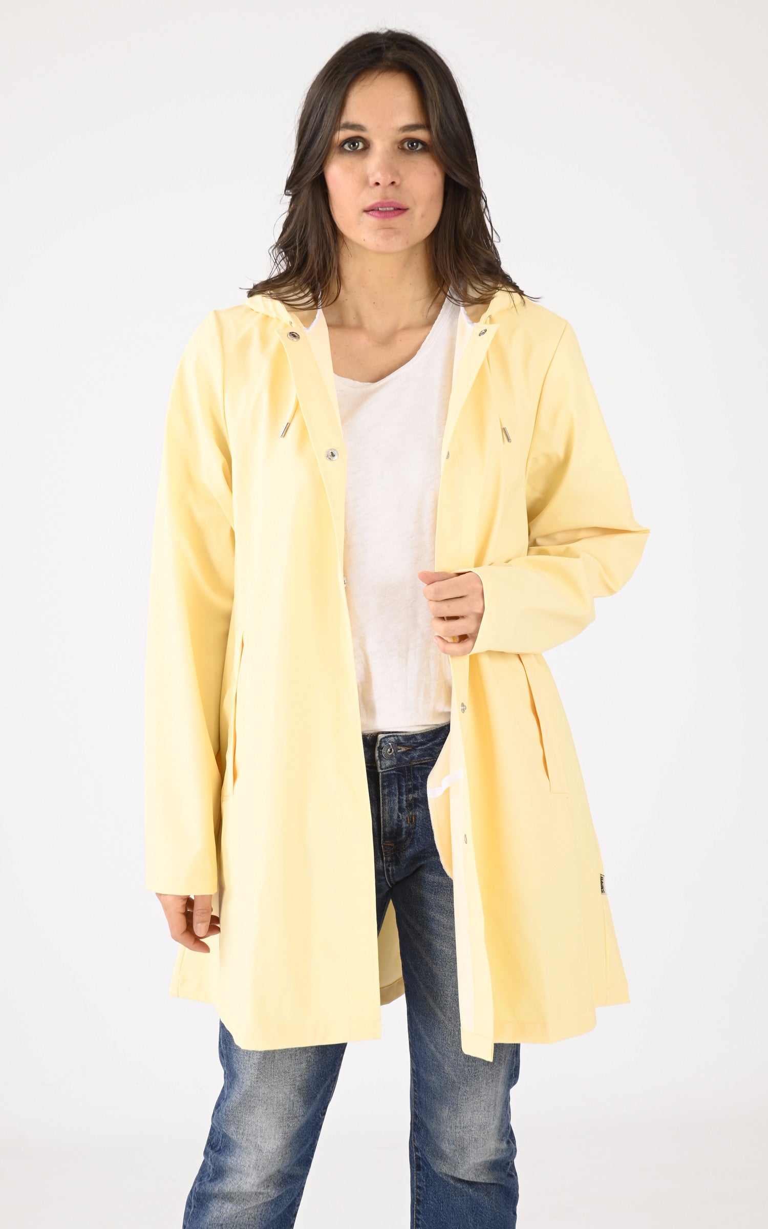 A "18050 A-LINE JACKET" Jaune Rains 3/4 Femme opened photo