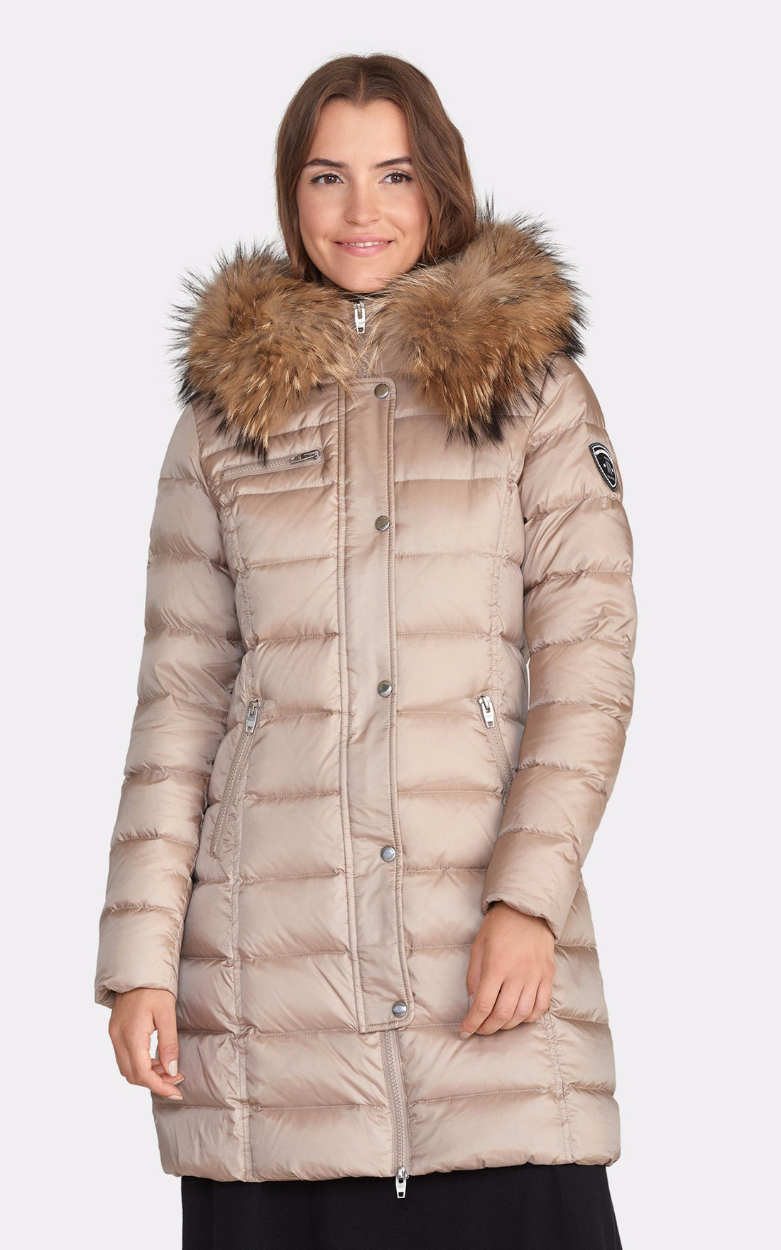 A "JOYCE COAT 22567-3021" Beige Rock and Blue 3/4 Doudoune Femme opened photo