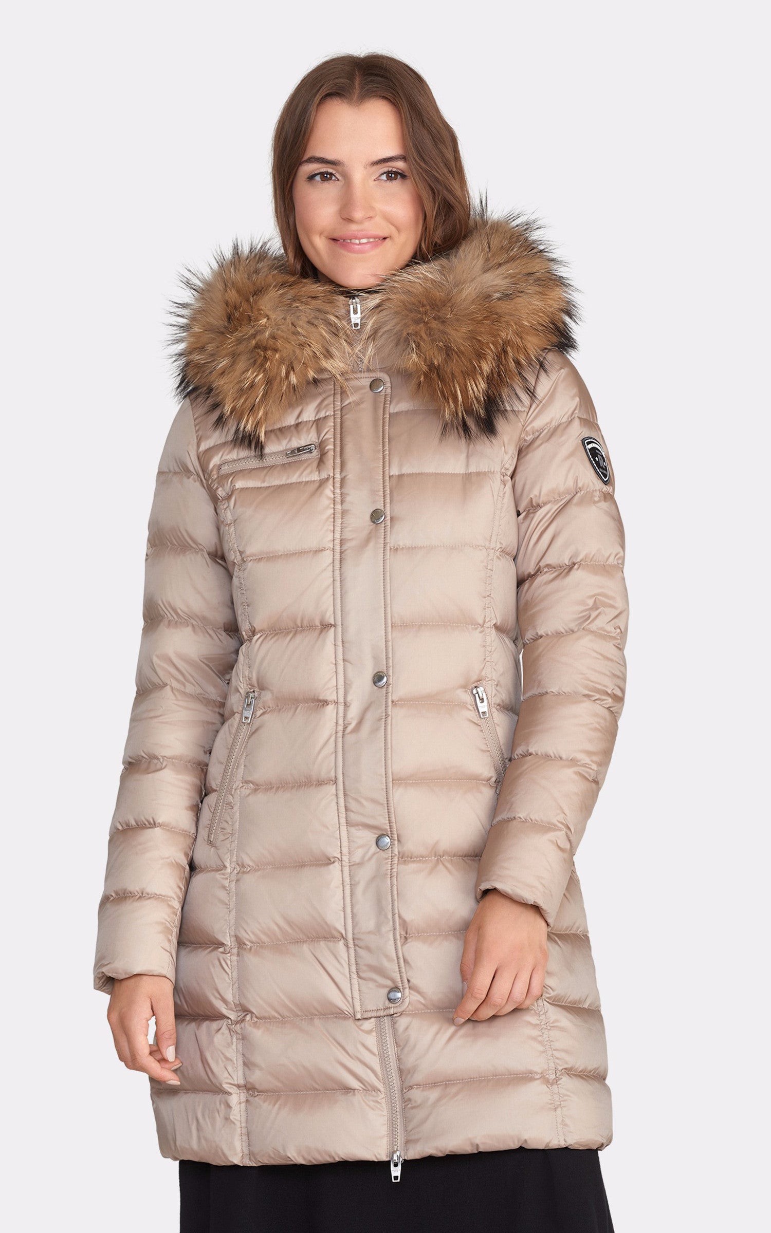 A "JOYCE COAT 22567-3021" Beige Rock and Blue 3/4 Doudoune Femme opened photo