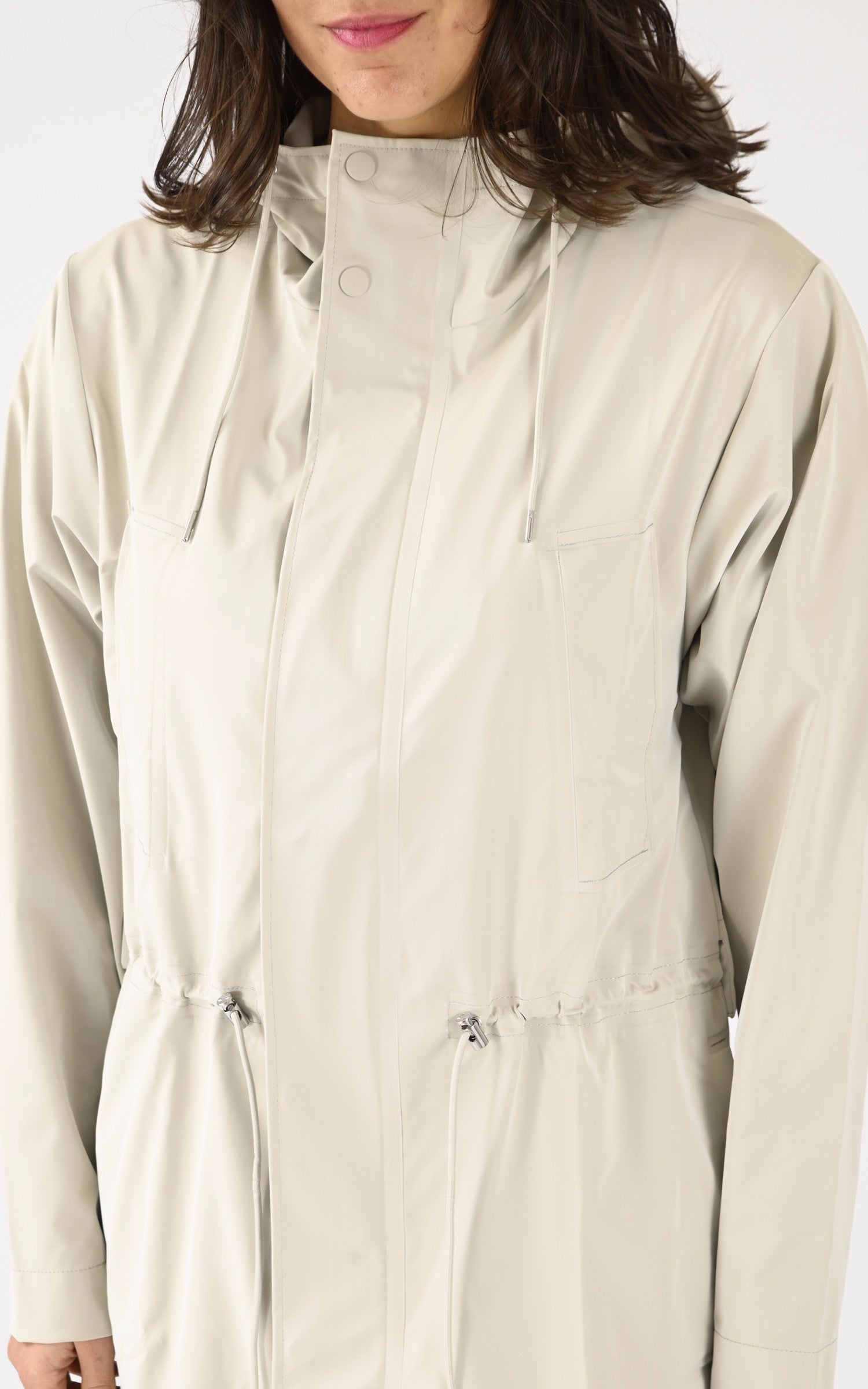 A "12110 BOLD LONG JACKET" Gris Clair Rains 3/4 Mixte details photo