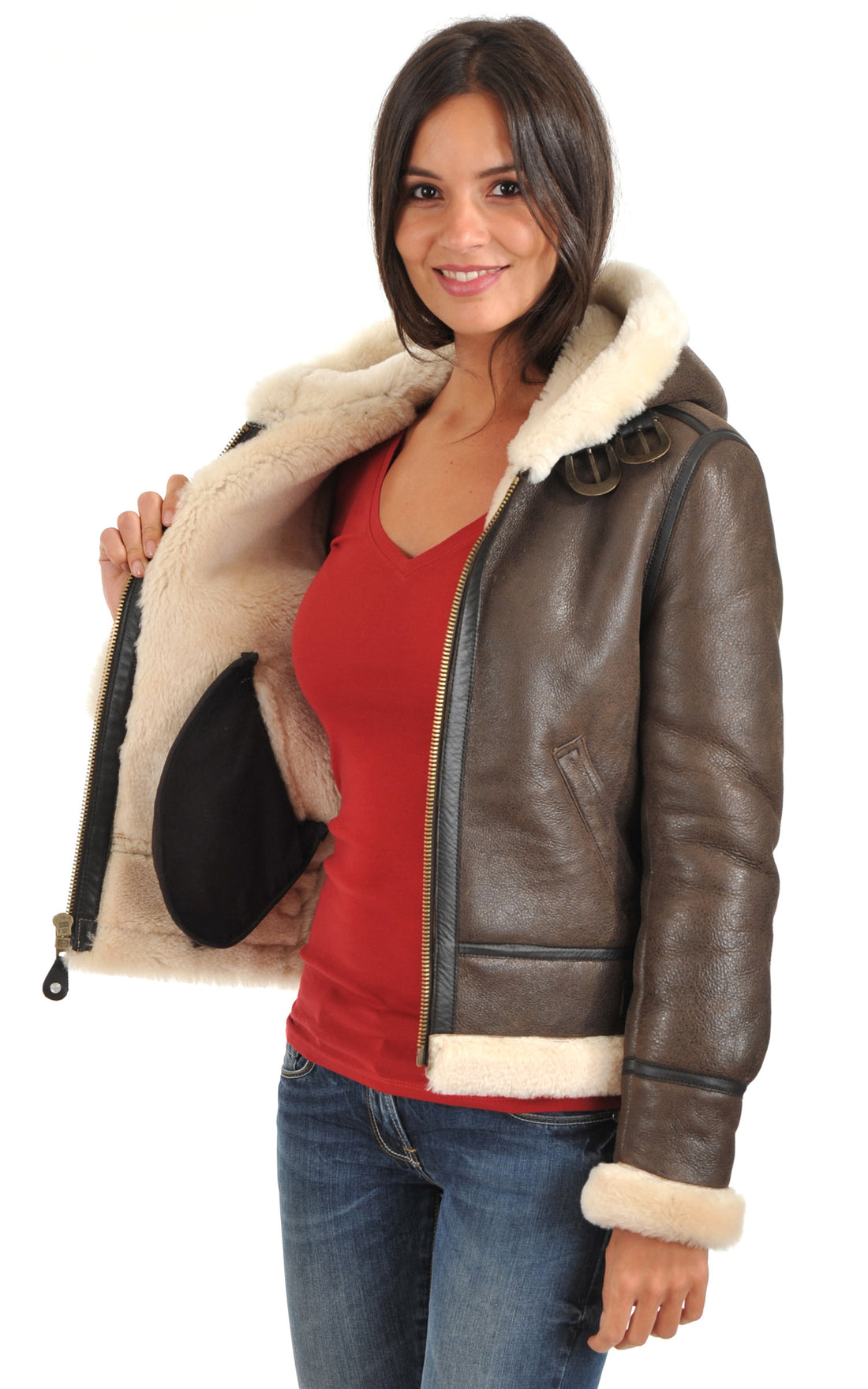 A "LCW1257H" Marron Schott Bombardier Femme closed photo