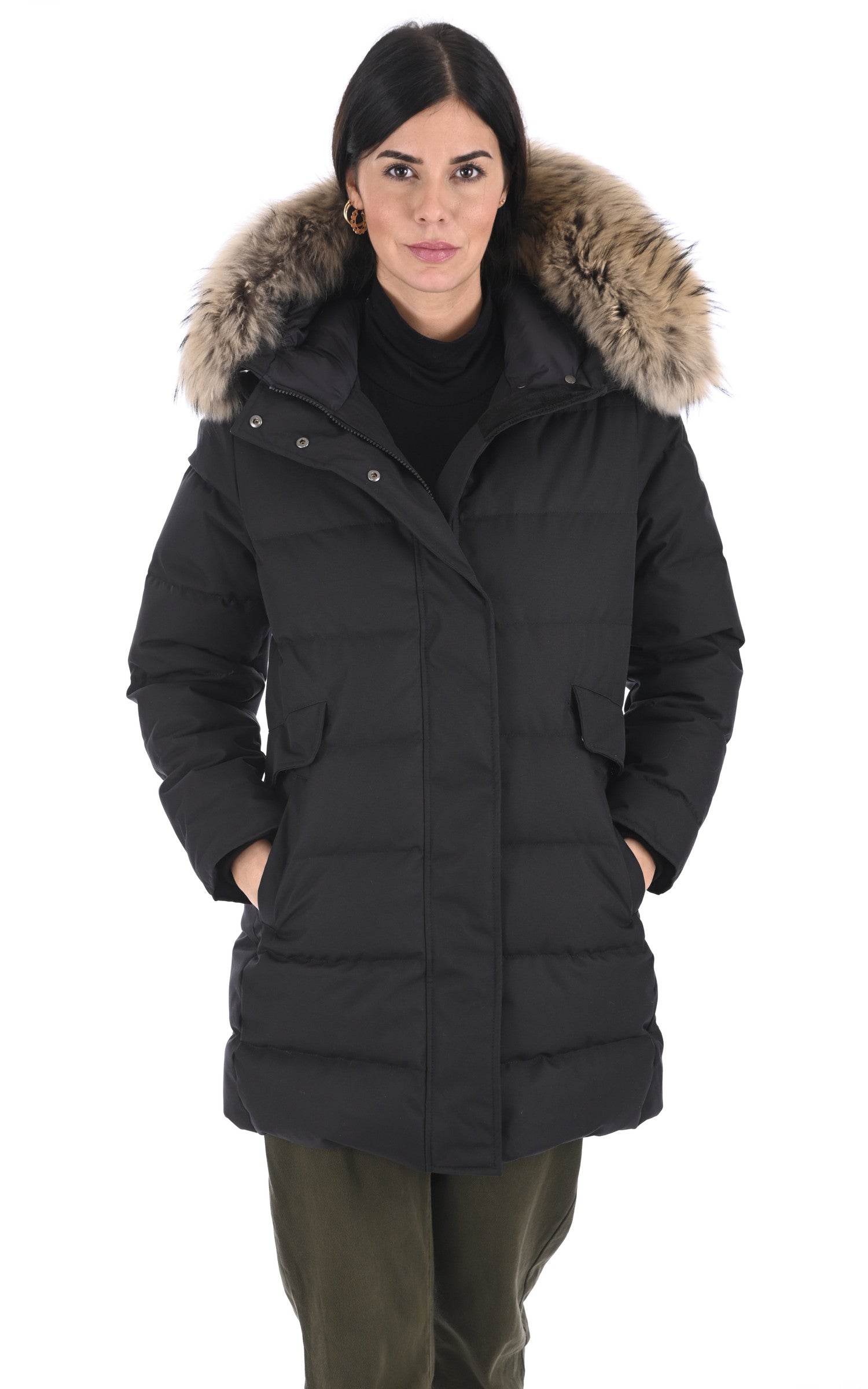 A "GRENOBLE FUR" Noir Pyrenex 3/4 Doudoune Femme closed photo