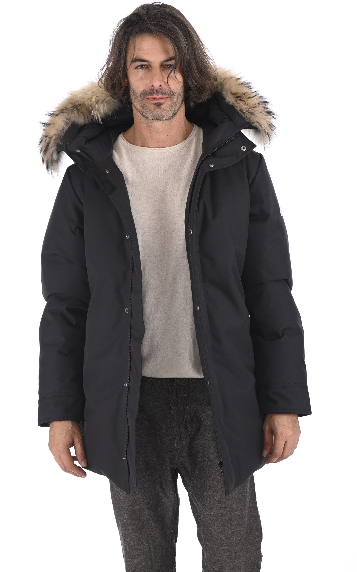 A "ANNECY FUR" Noir Pyrenex 3/4 Doudoune Homme opened photo