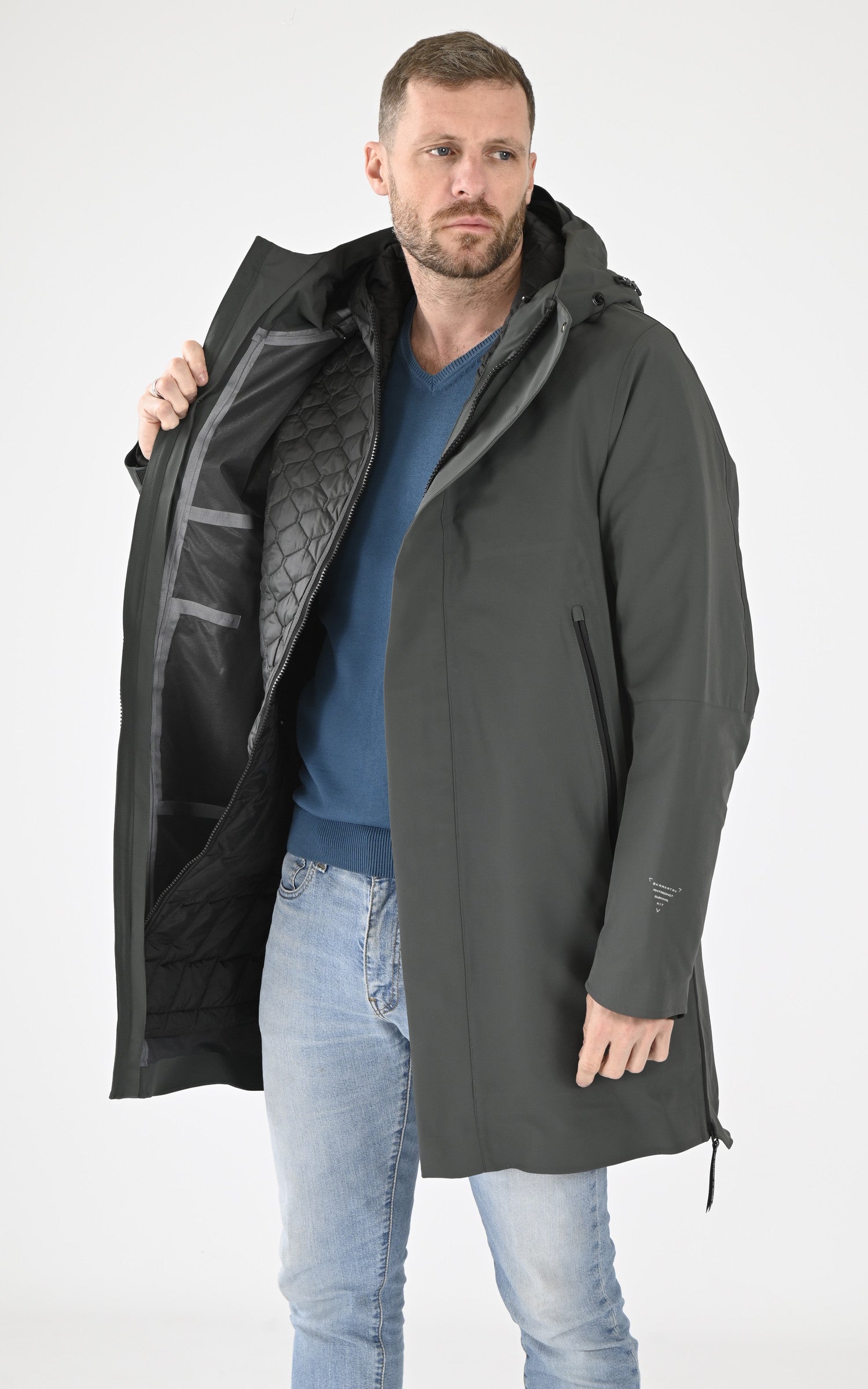 A "PLANCK QM481" Vert Krakatau 3/4 Parka Homme interior photo