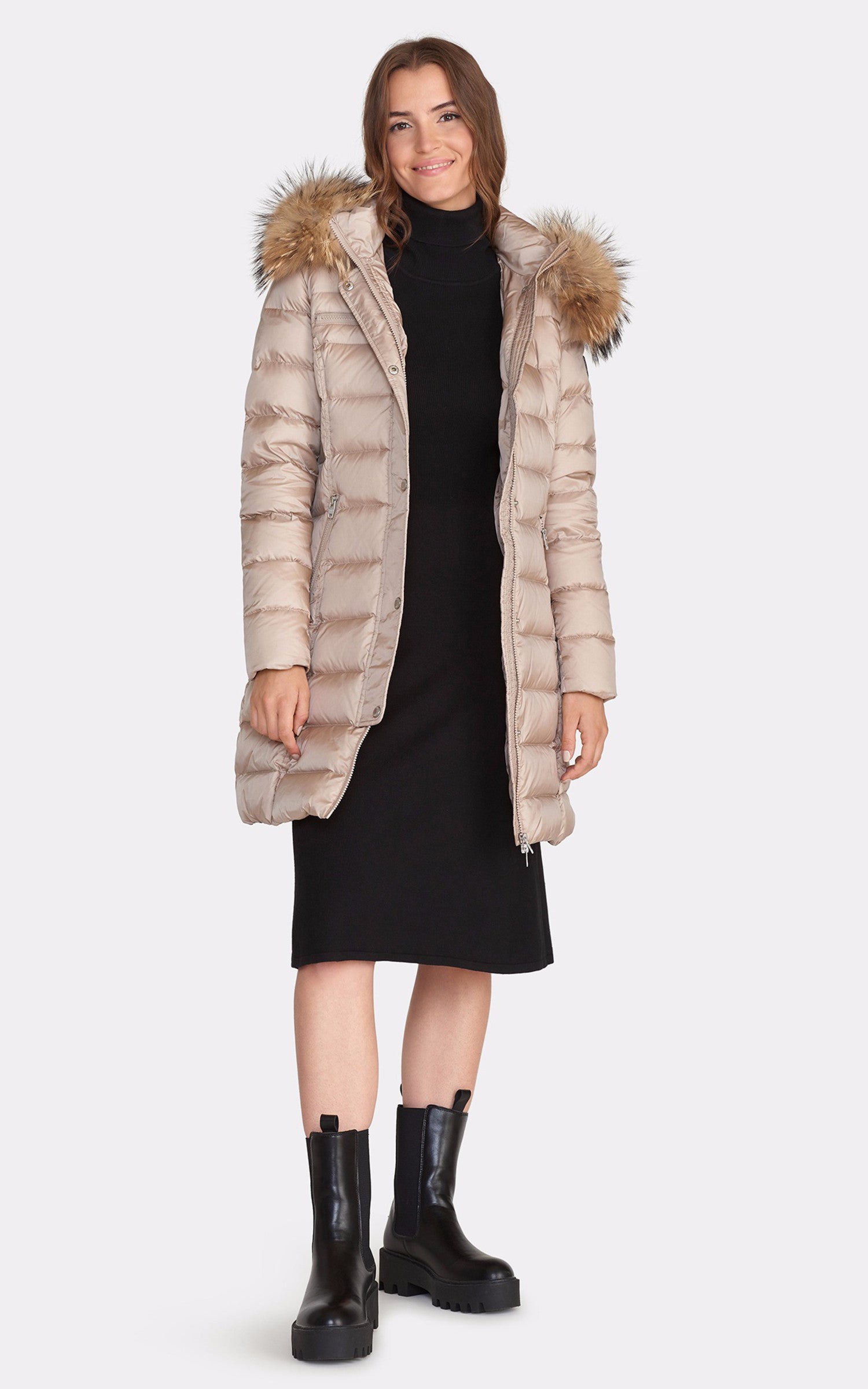 A "JOYCE COAT 22567-3021" Beige Rock and Blue 3/4 Doudoune Femme closed photo 2