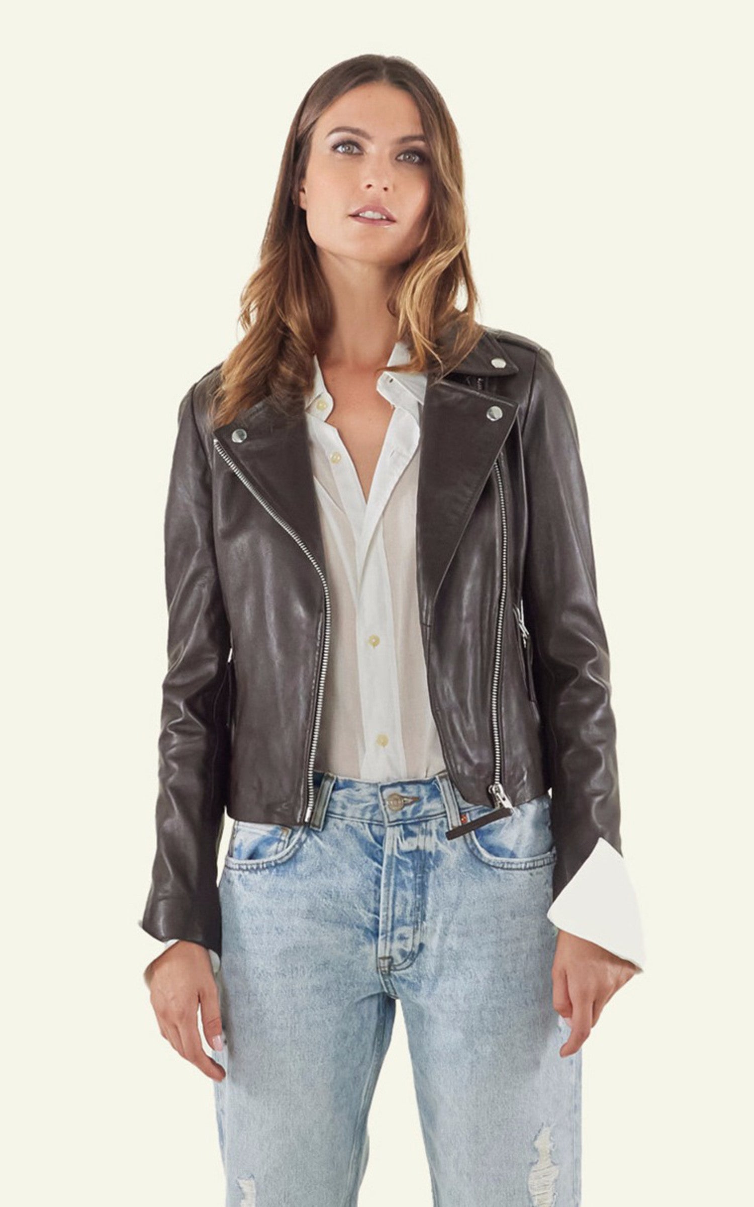 A "CITY GIRL" Marron Serge Pariente Blouson Femme closed photo