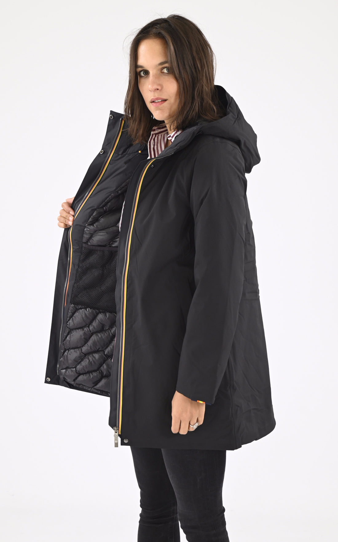 A "MATHIEL BONDED K5136DW" Noir K-Way 3/4 Doudoune Femme opened photo